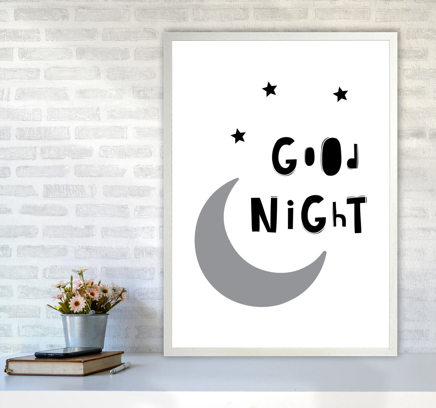 Good Night Moon Framed Nursey Wall Art Print A1 Oak Frame