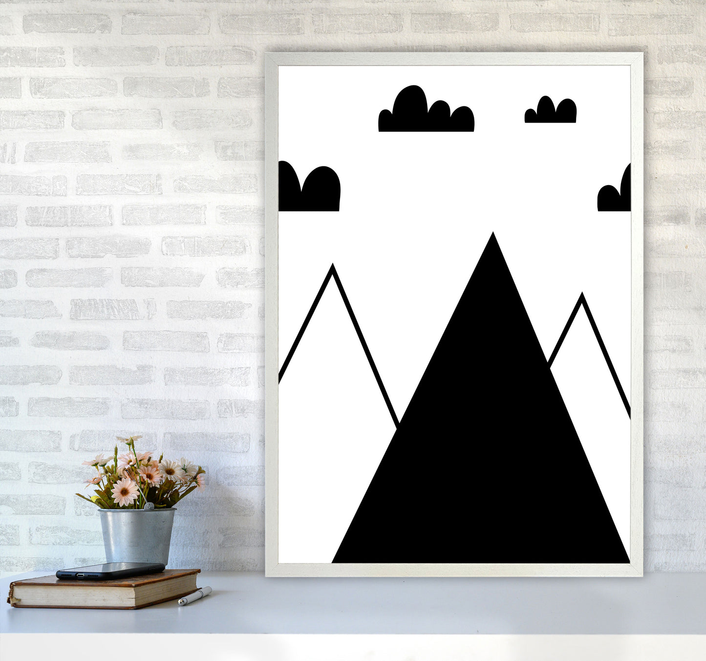 Scandi Mountains Modern Print A1 Oak Frame
