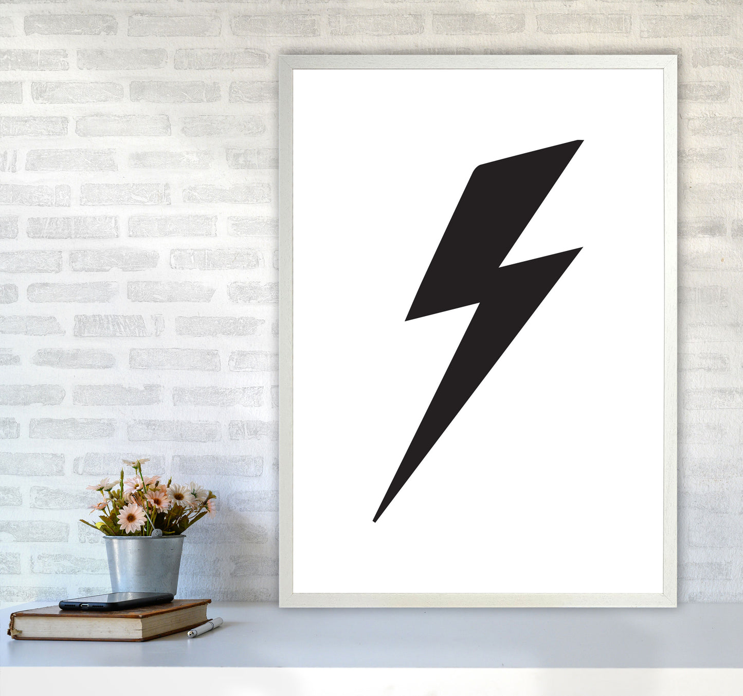 Lightning Bolt Framed Nursey Wall Art Print A1 Oak Frame