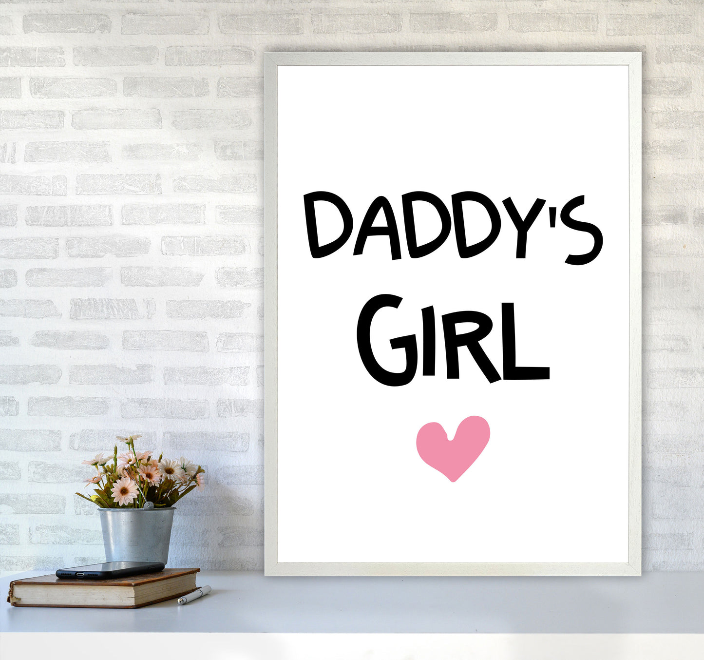 Daddy's Girl Pink Framed Nursey Wall Art Print A1 Oak Frame
