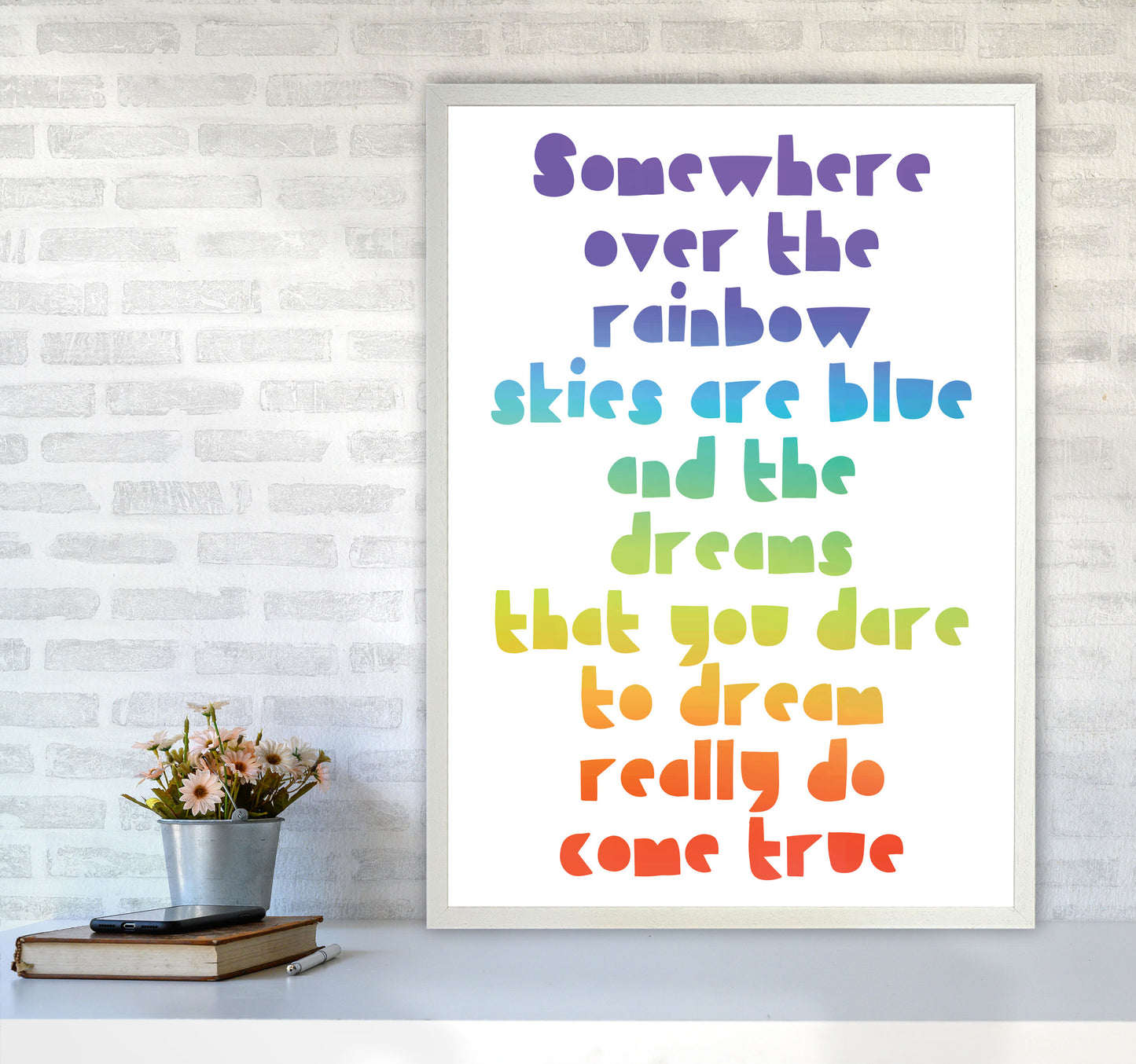 Somewhere Over The Rainbow Multi Modern Print A1 Oak Frame