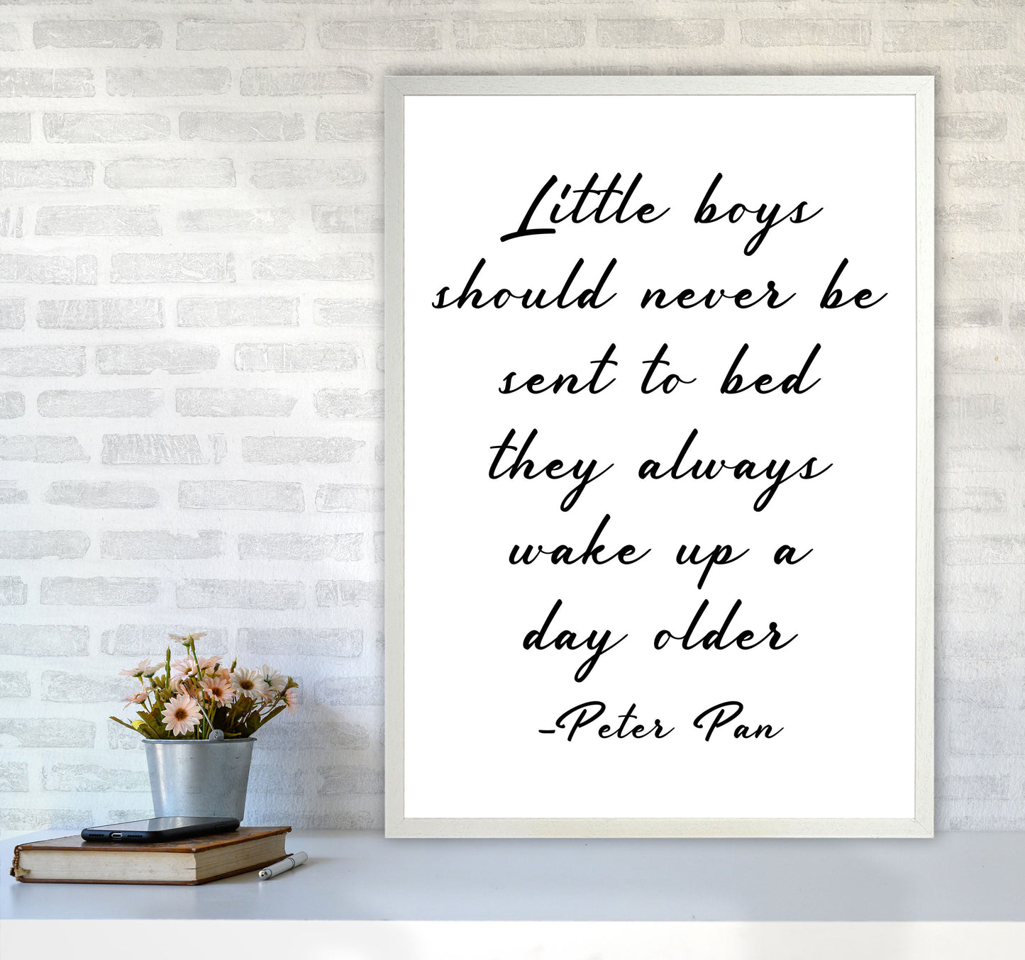 Little Boys Peter Pan Quote Framed Nursey Wall Art Print A1 Oak Frame
