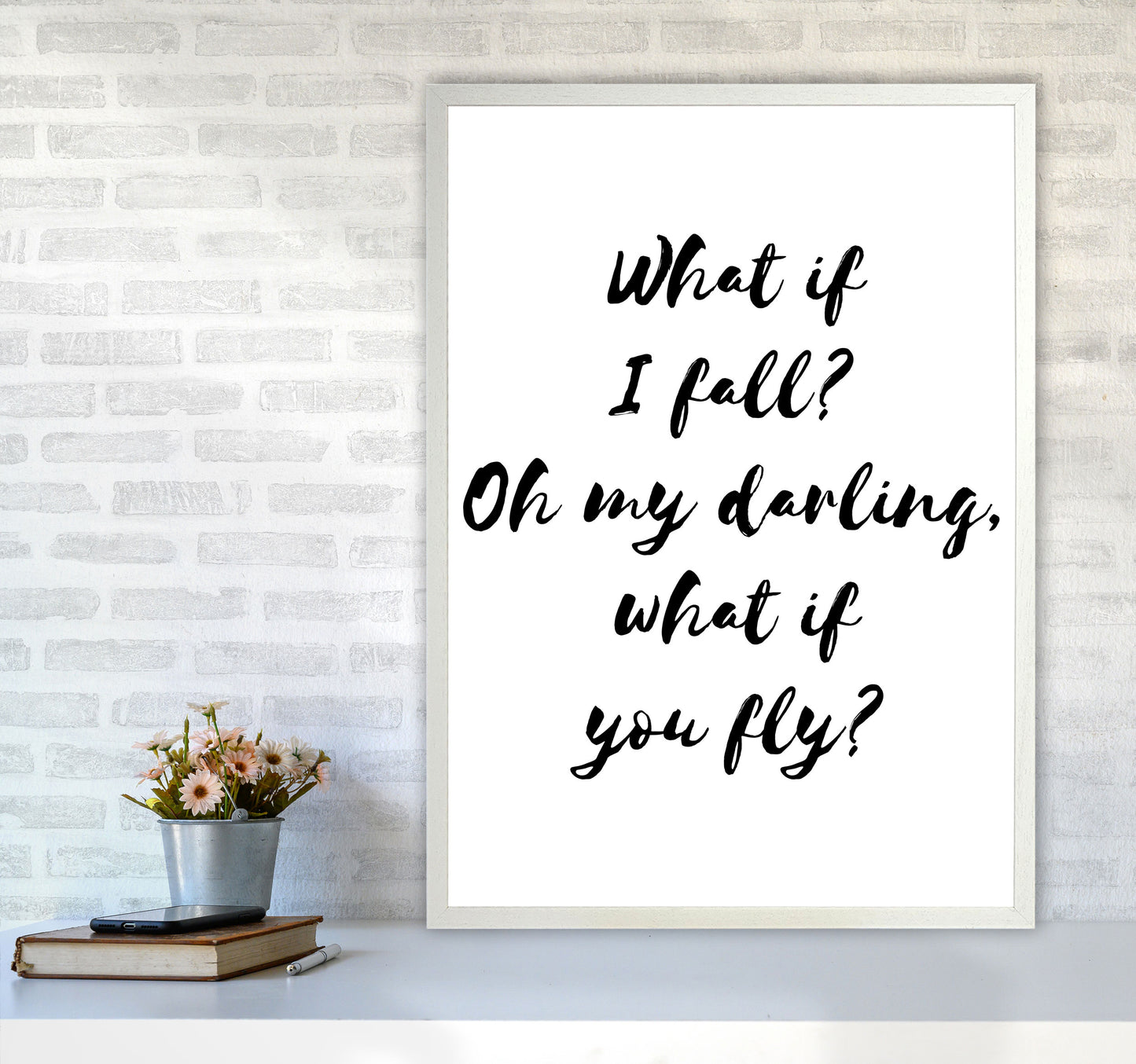What If I Fall? Black Modern Print A1 Oak Frame