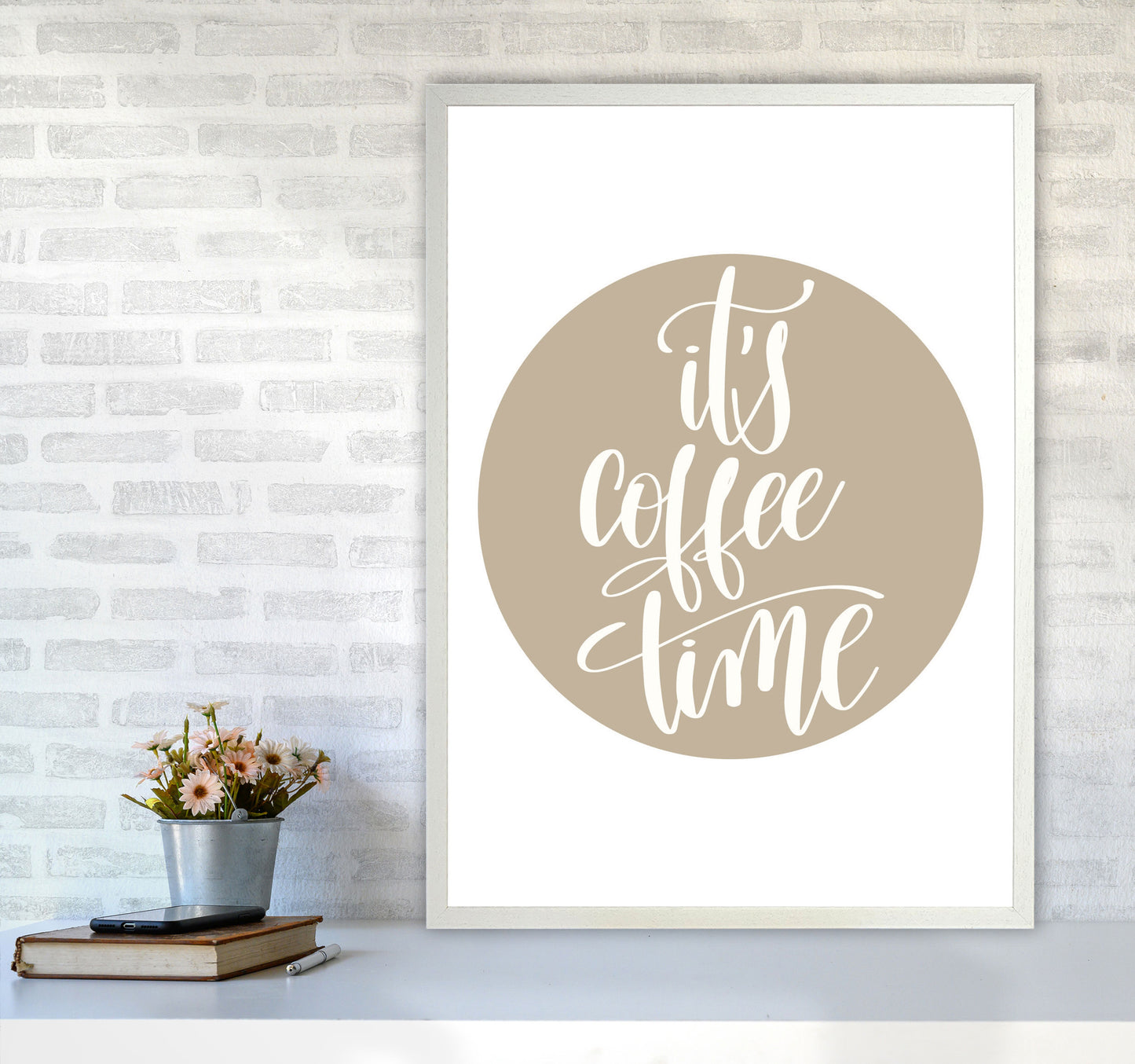 It's Coffee Time Framed Typography Wall Art Print A1 Oak Frame