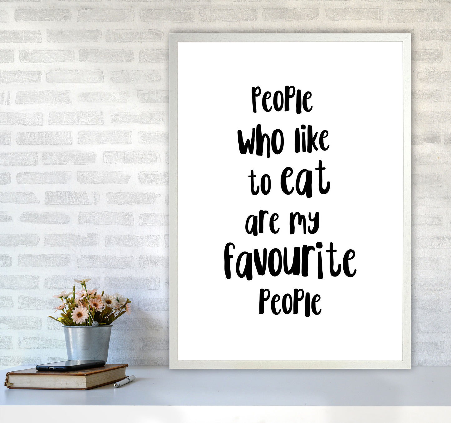 People Who Like To Eat Framed Typography Wall Art Print A1 Oak Frame