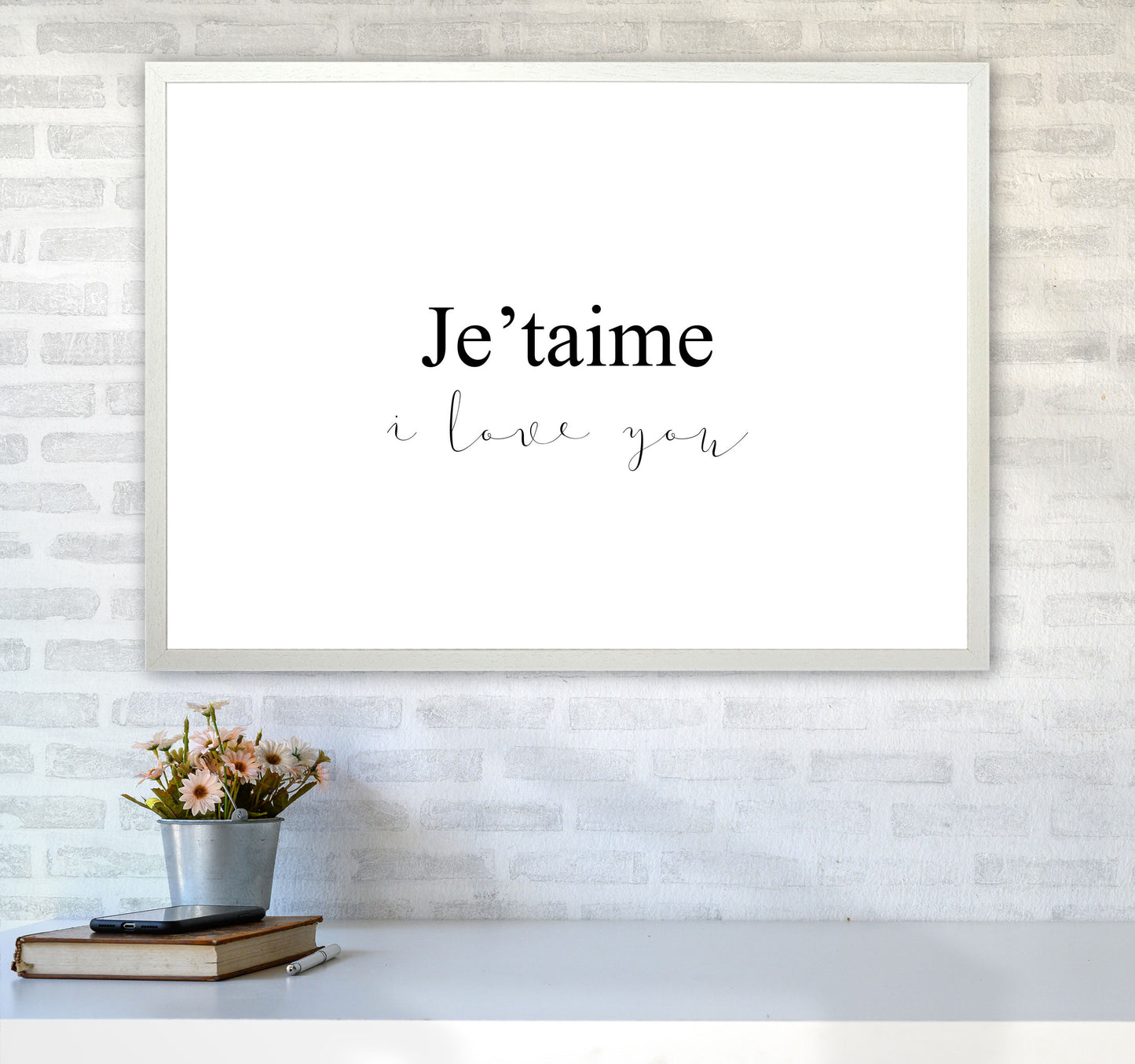 Je'taime Framed Typography Wall Art Print A1 Oak Frame