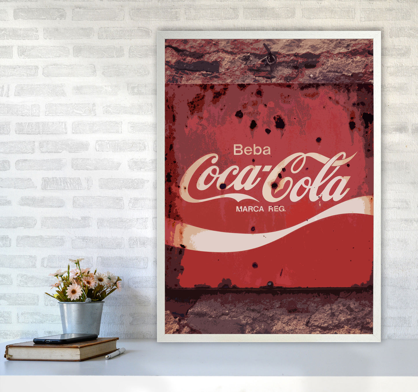 Coca Cola Vintage Sign Modern Print A1 Oak Frame