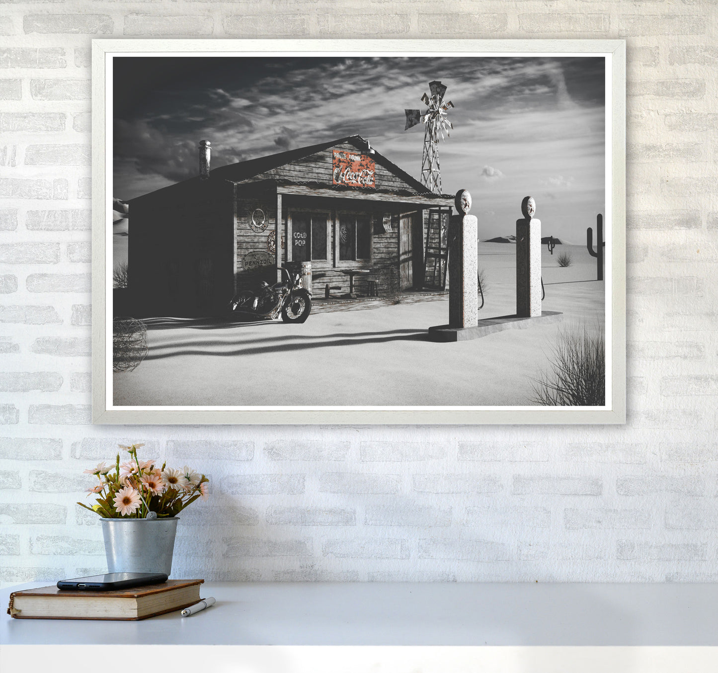 Texas Store Coca Cola Modern Print A1 Oak Frame
