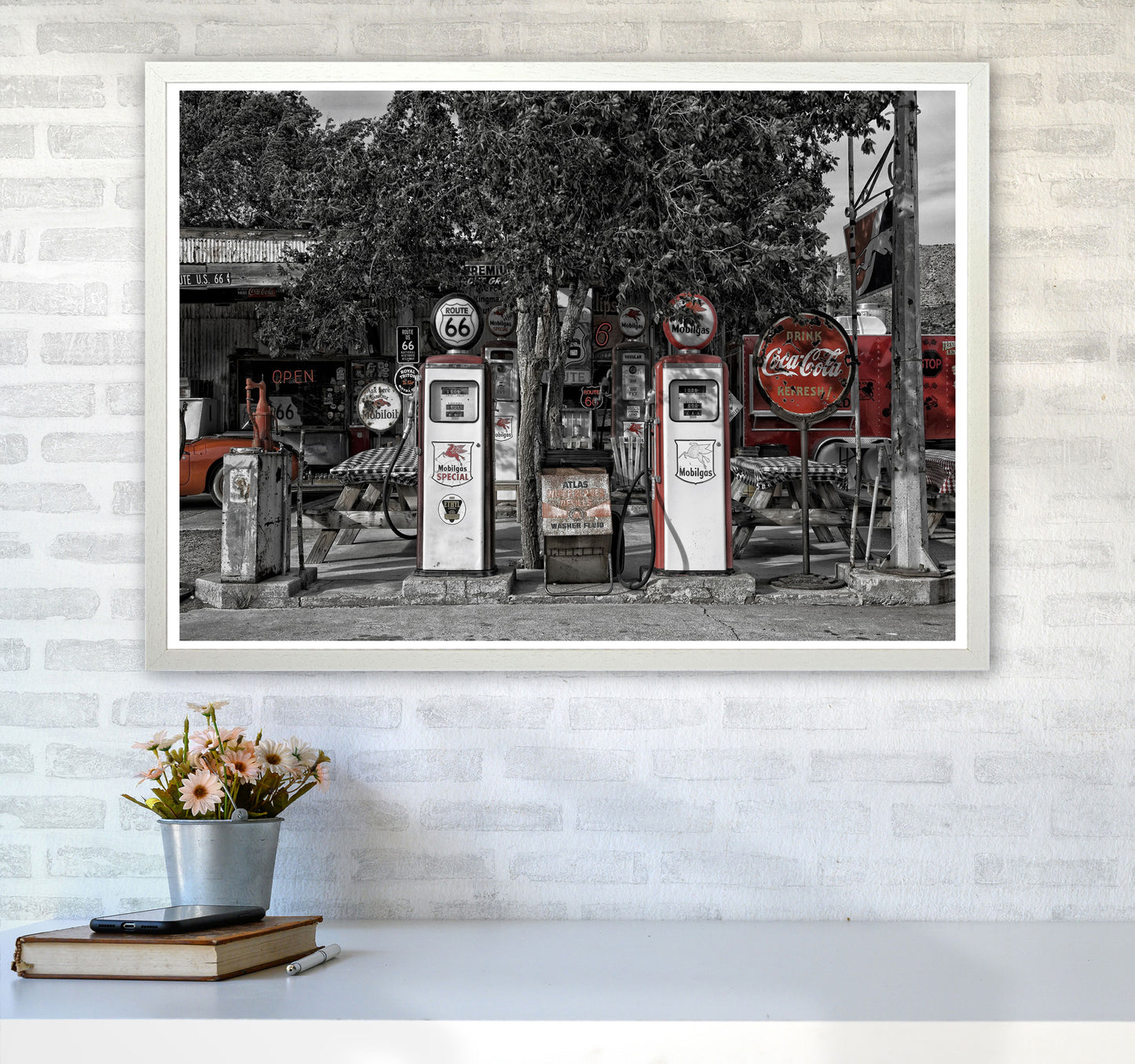 Retro Black And Red Gas Pumps Modern Print A1 Oak Frame