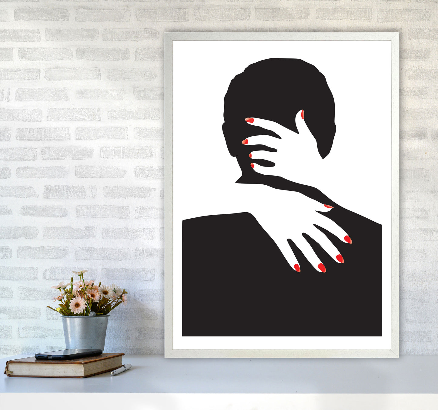 Abstract Man And Hands Modern Print A1 Oak Frame