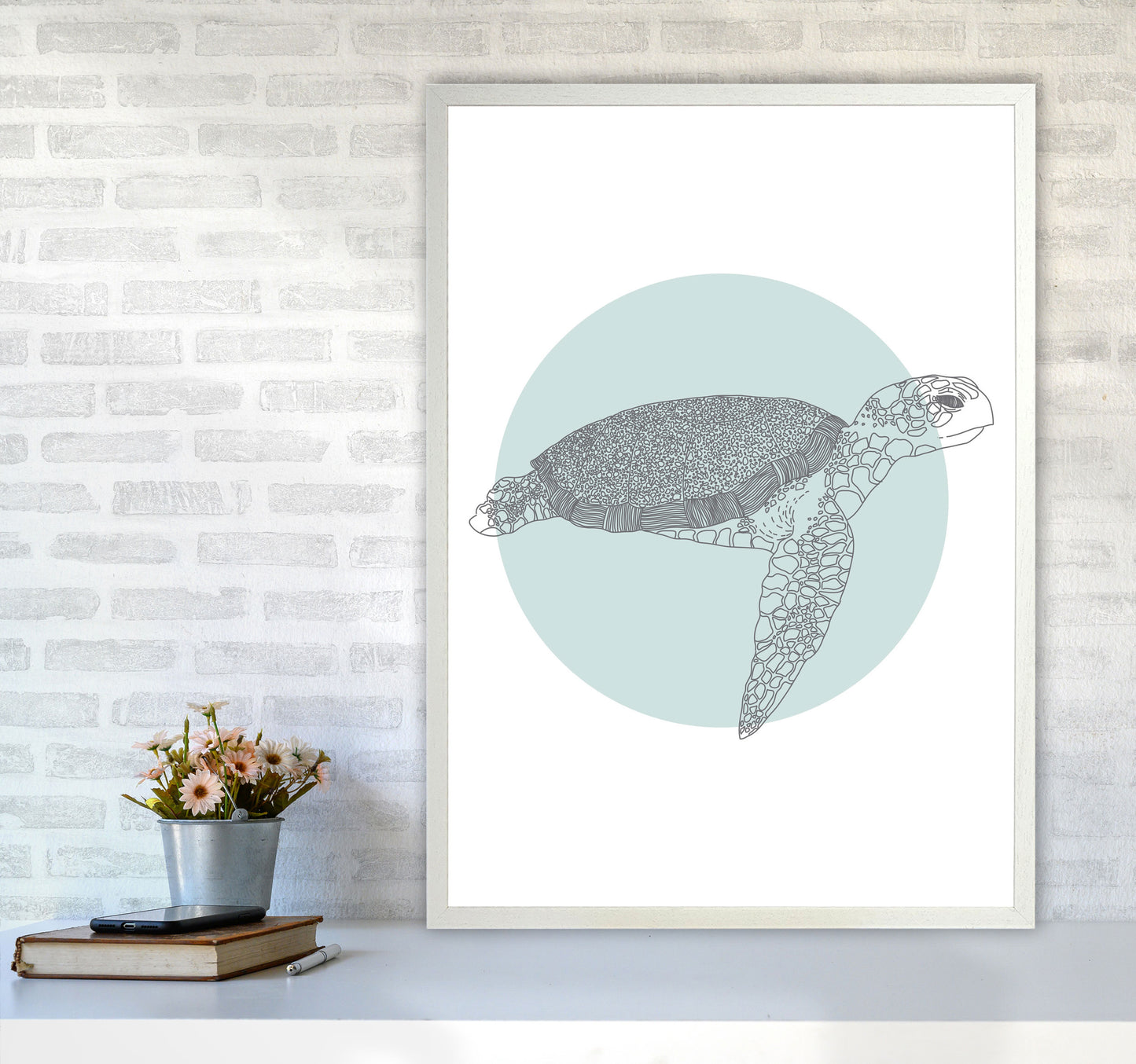 Marine Animals Turtle Modern Print Animal Art Print A1 Oak Frame