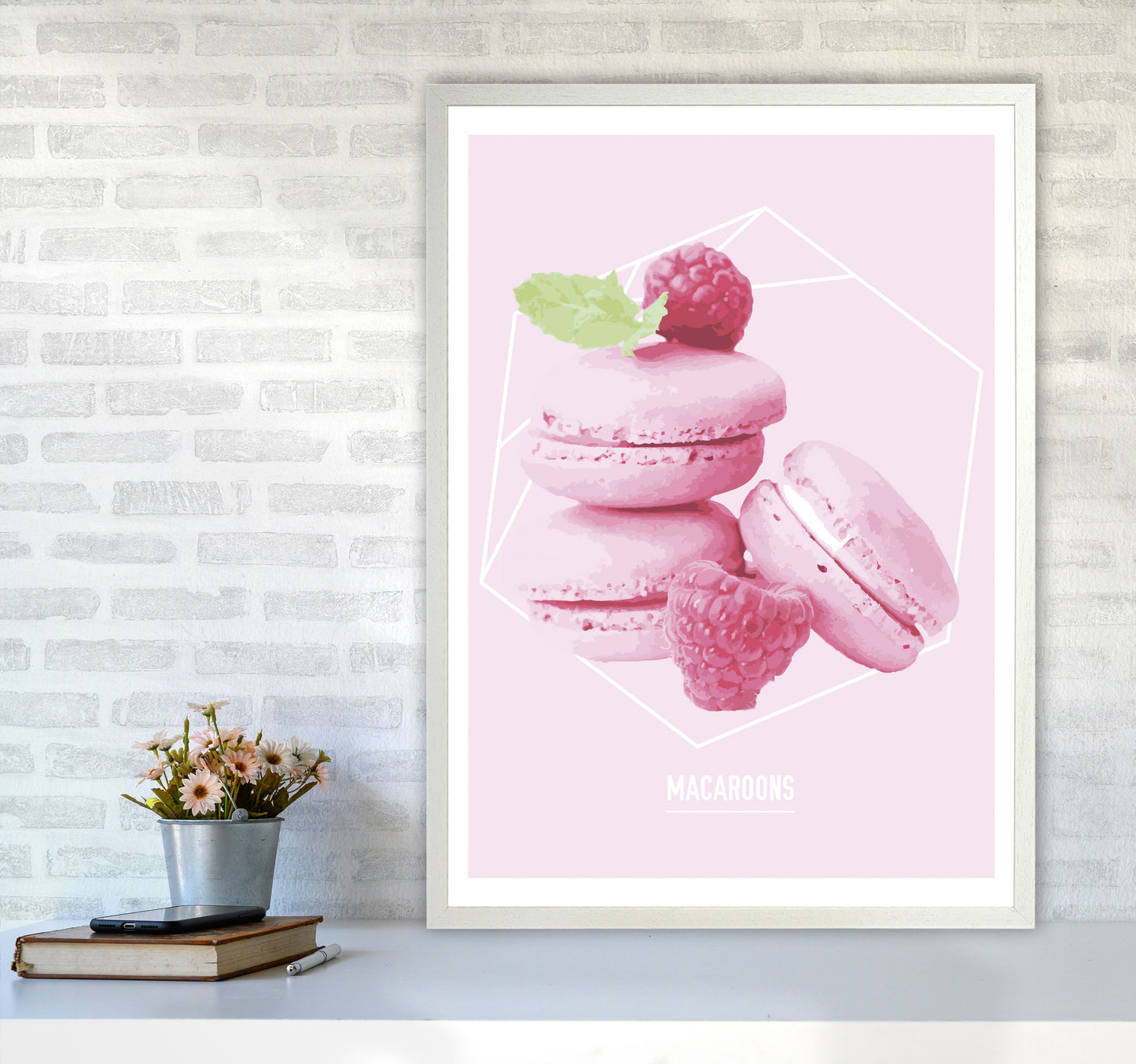 Pink Macaroons Modern Print A1 Oak Frame