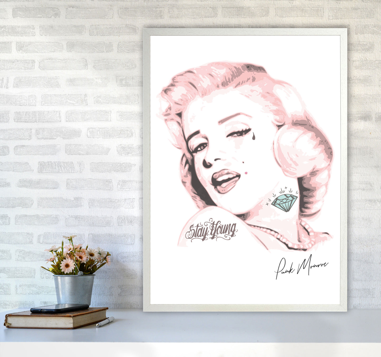Pink Punk Monroe Modern Print A1 Oak Frame