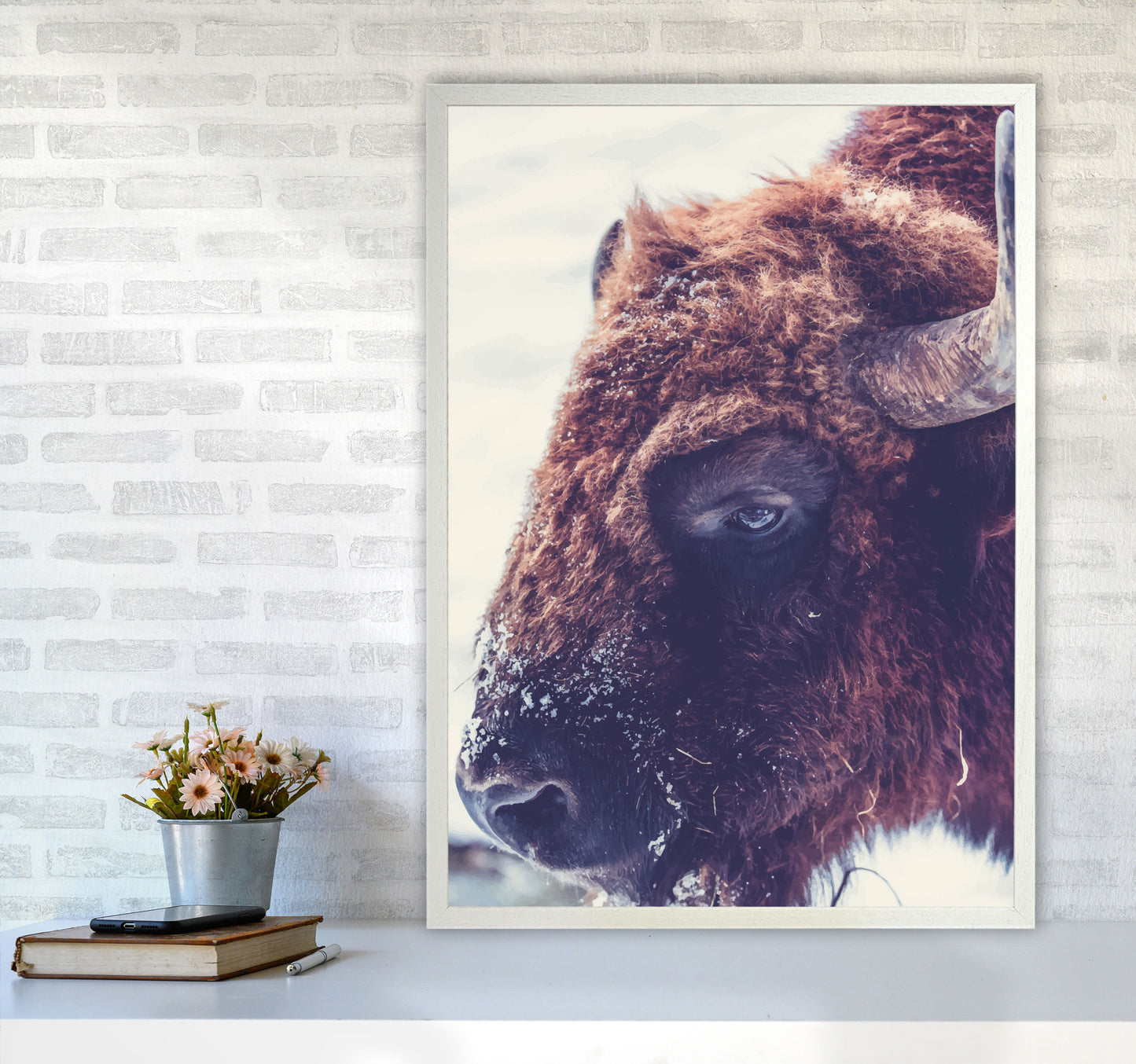 Bull Modern Print Animal Art Print A1 Oak Frame