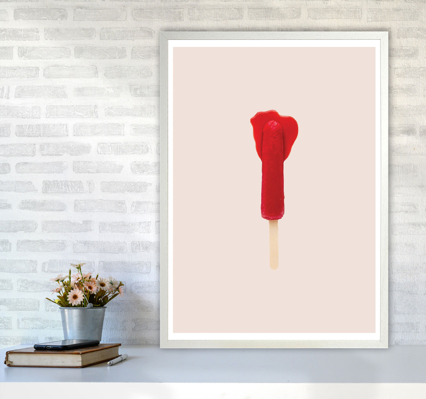 Red Icepop Modern Print A1 Oak Frame