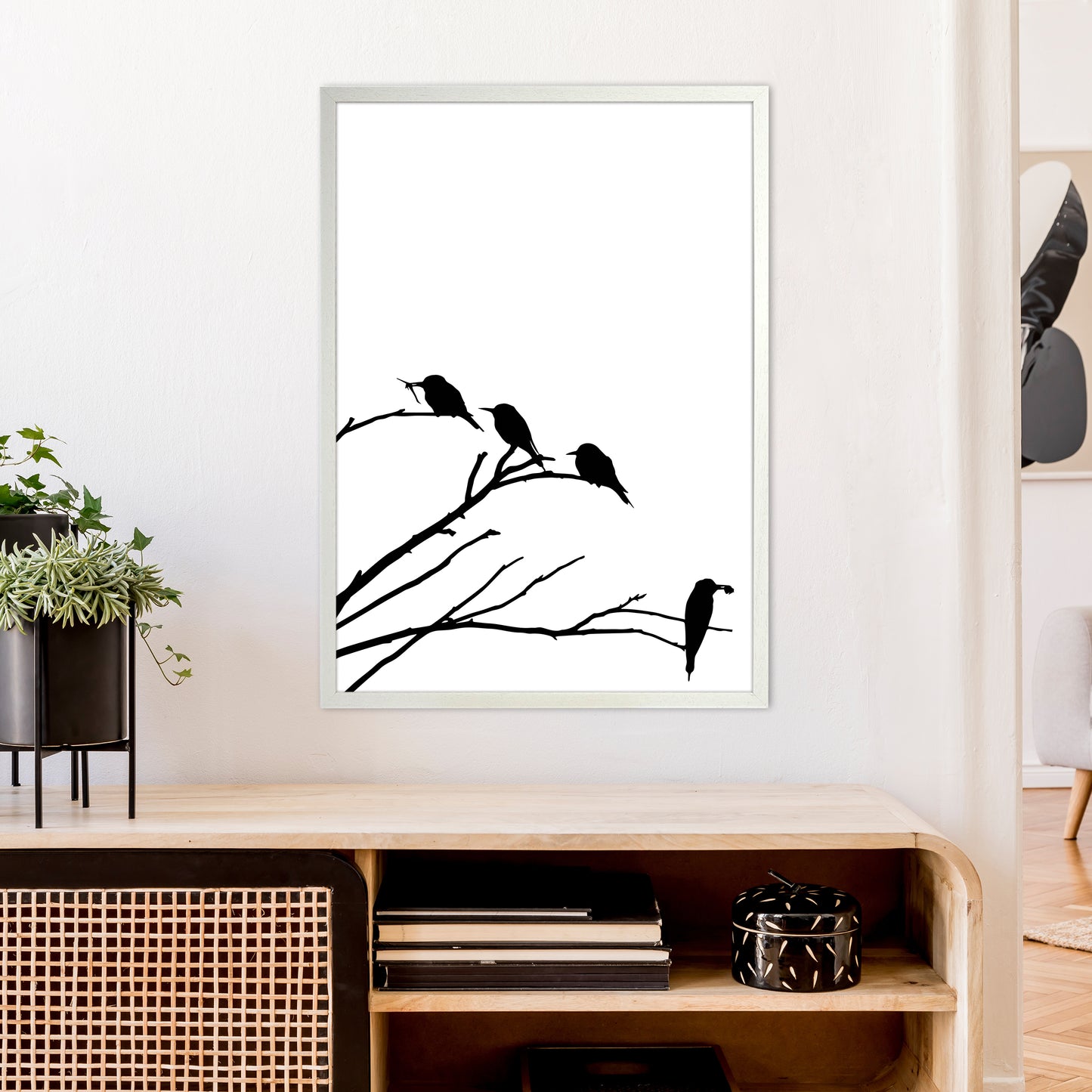 Corner Branch With Birds Art Print by Pixy Paper A1 Oak Frame