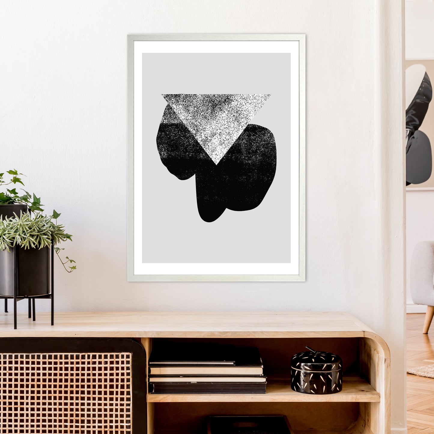 Graffiti Black And Grey Triangle Art Print by Pixy Paper A1 Oak Frame