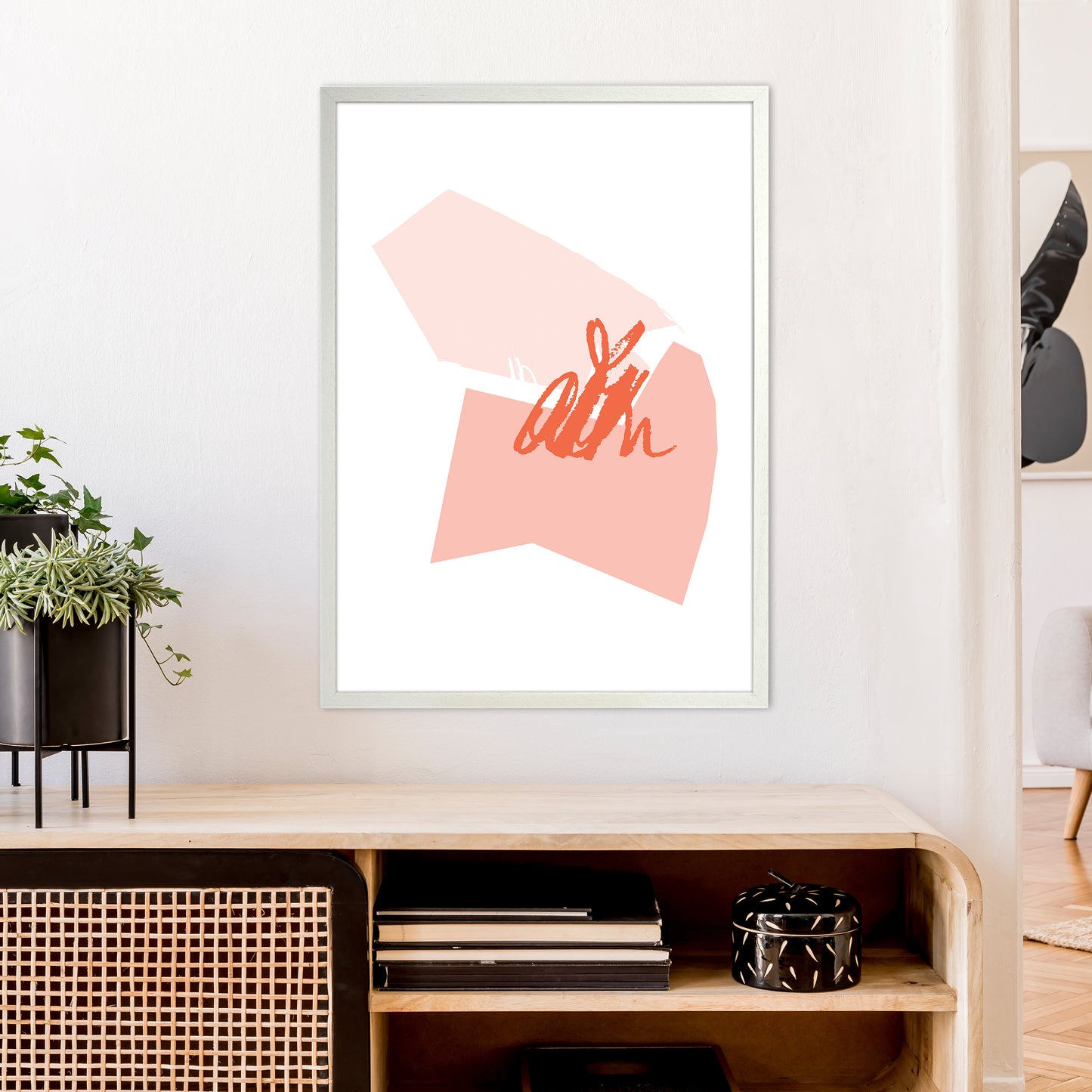 Pink And Coral Palette Shapes Art Print by Pixy Paper A1 Oak Frame