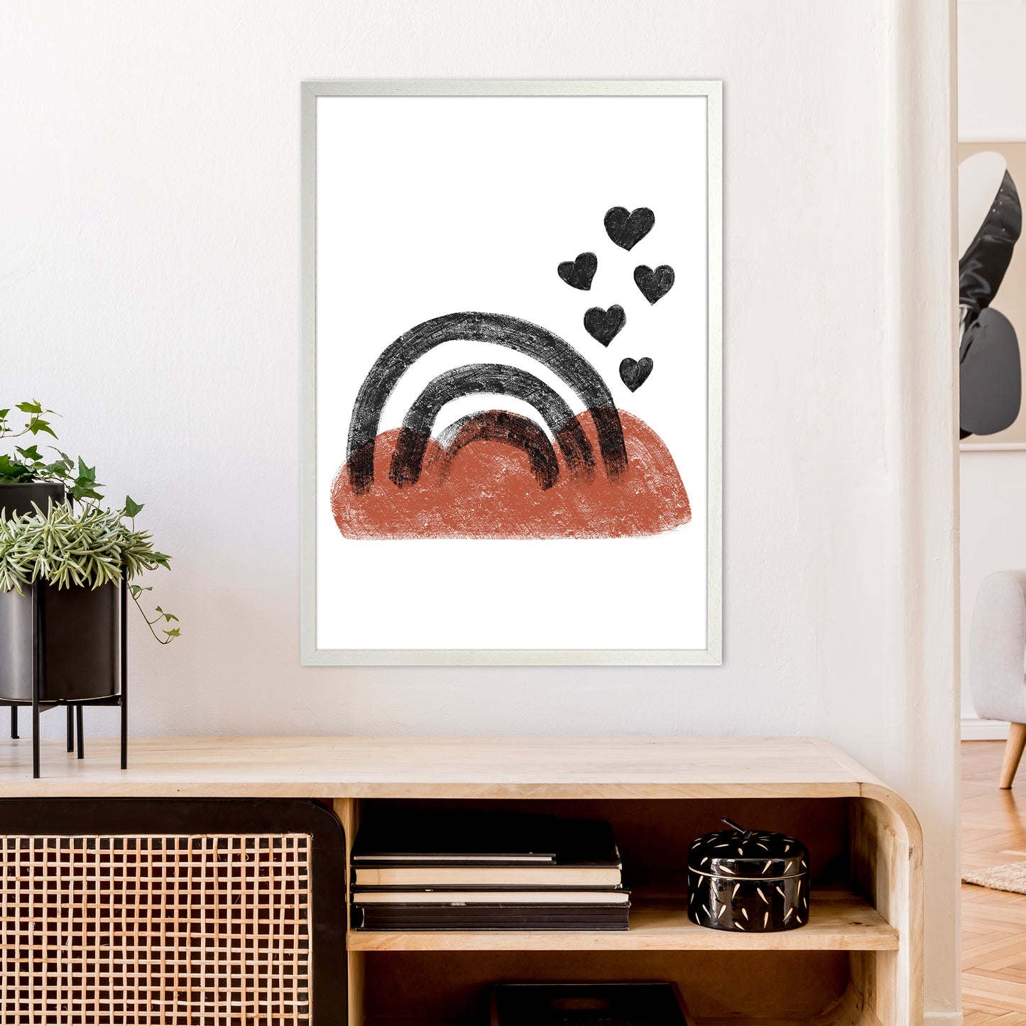 Dalia Chalk Black Rainbow Art Print by Pixy Paper A1 Oak Frame