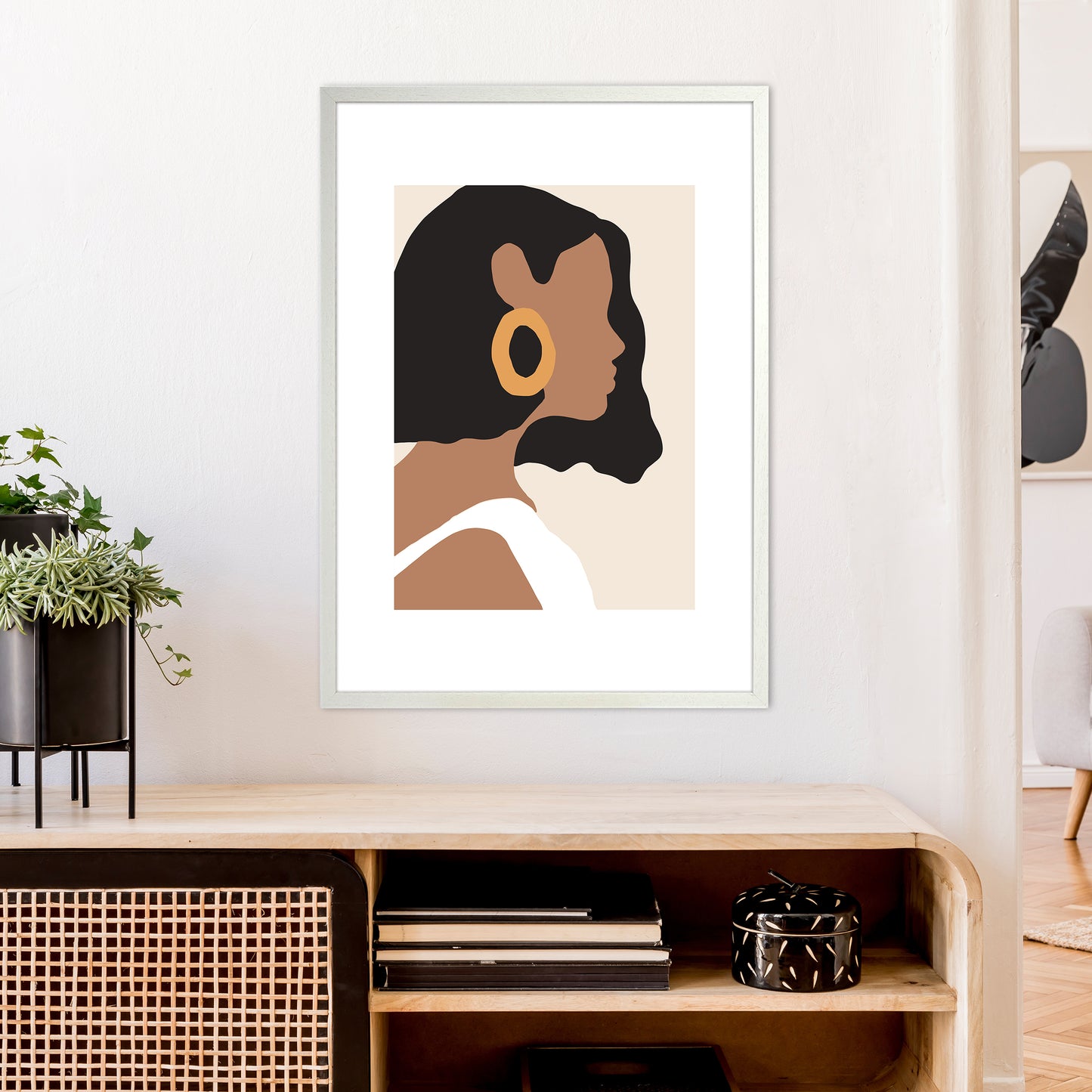 Mica Girl With Earring N6 Art Print by Pixy Paper A1 Oak Frame