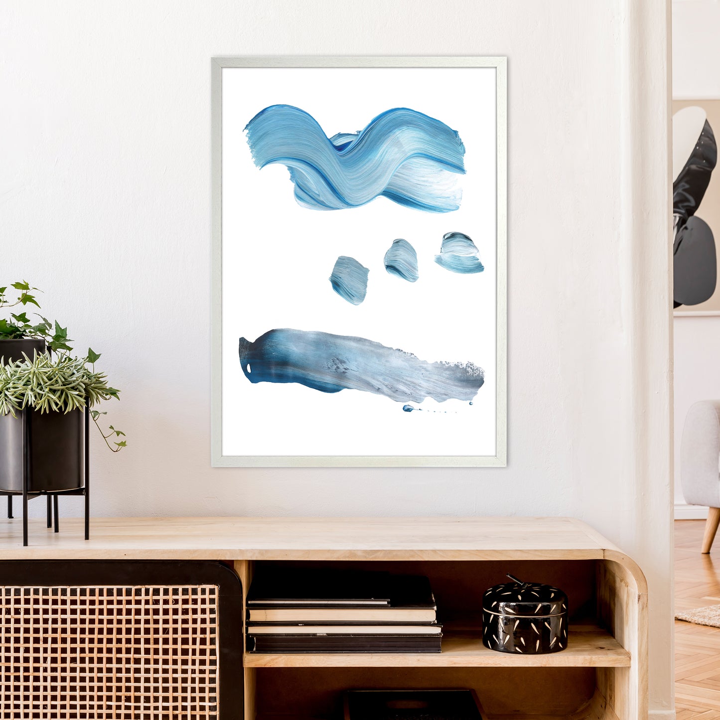 Light Blue Paint Strokes Art Print by Pixy Paper A1 Oak Frame