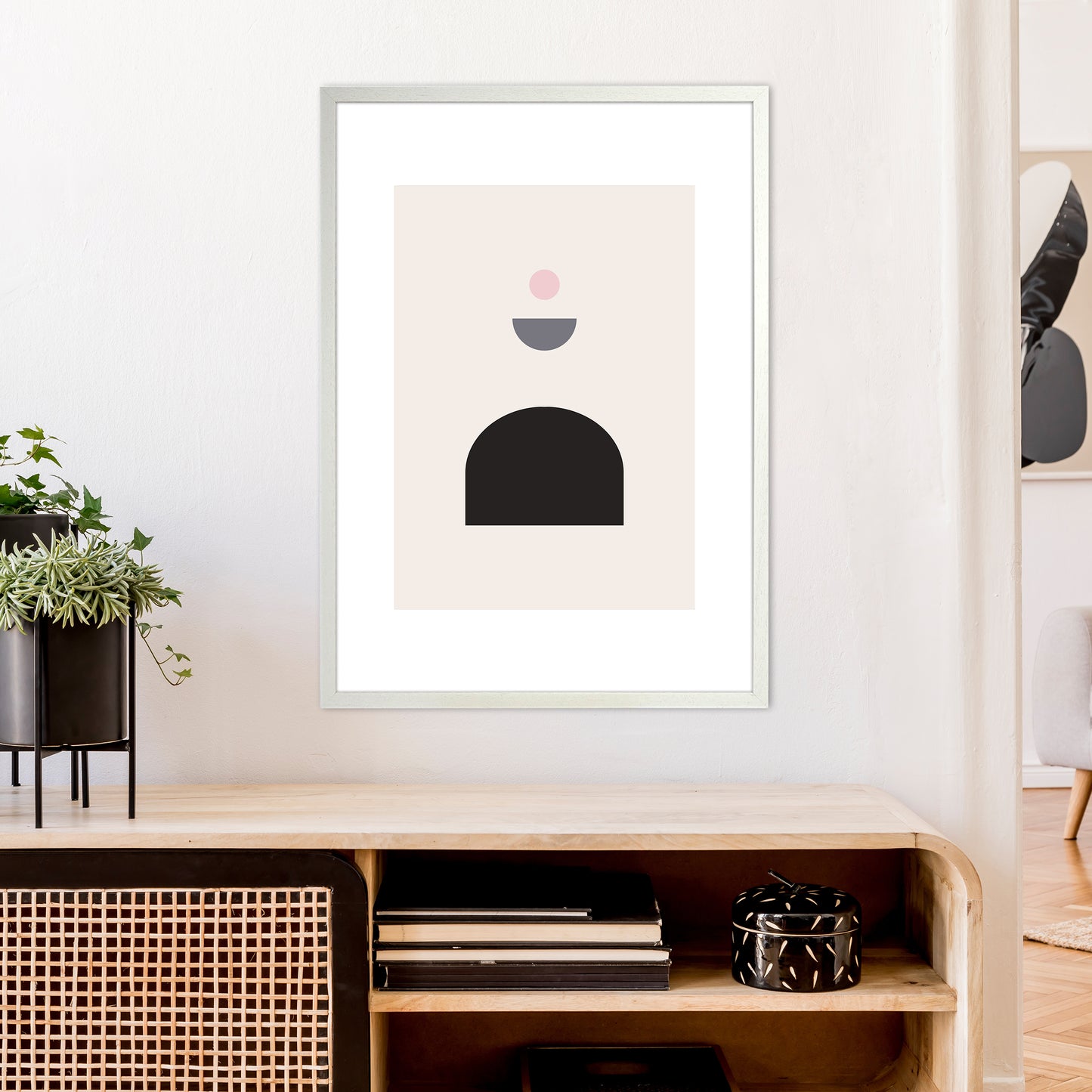 Mila Pink Abstract N13 Art Print by Pixy Paper A1 Oak Frame