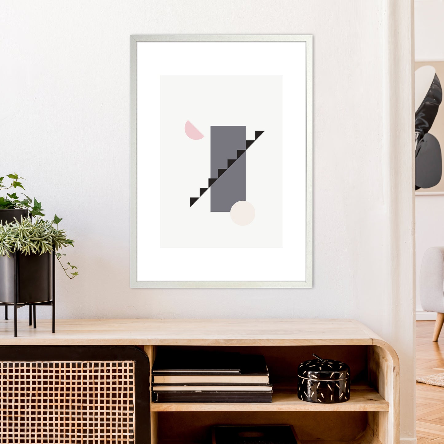 Mila Pink Abstract N12 Art Print by Pixy Paper A1 Oak Frame