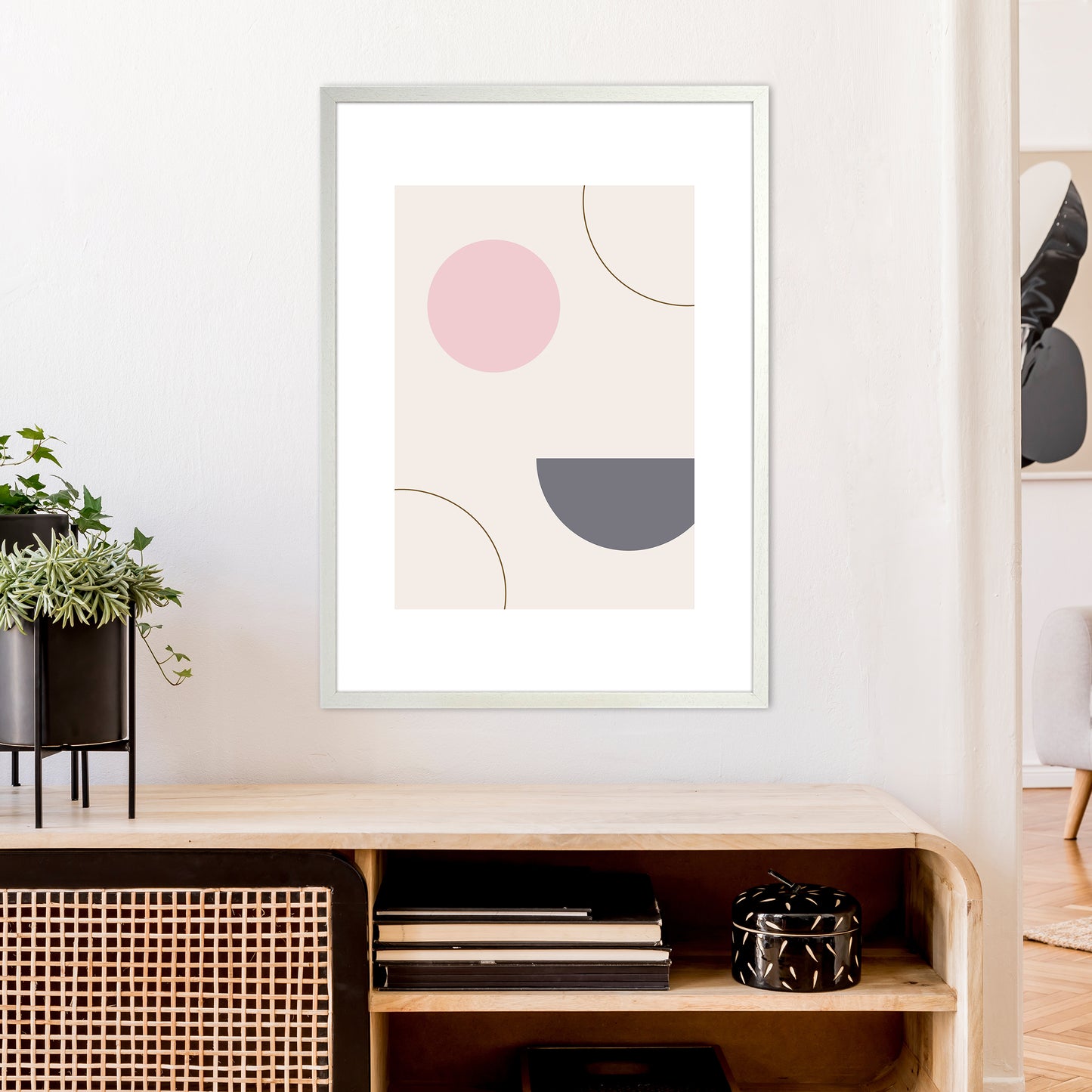 Mila Pink Abstract N23 Art Print by Pixy Paper A1 Oak Frame
