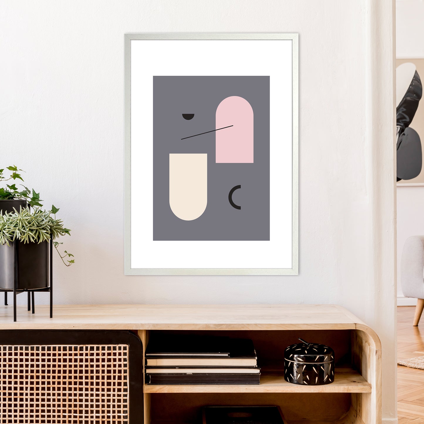 Mila Abstract Pink N5 Art Print by Pixy Paper A1 Oak Frame