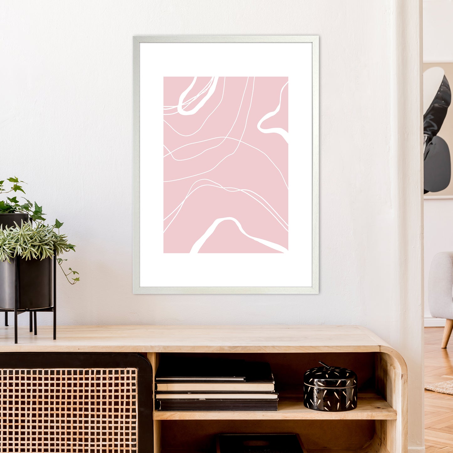 Mila Pink Swirls N14 Art Print by Pixy Paper A1 Oak Frame
