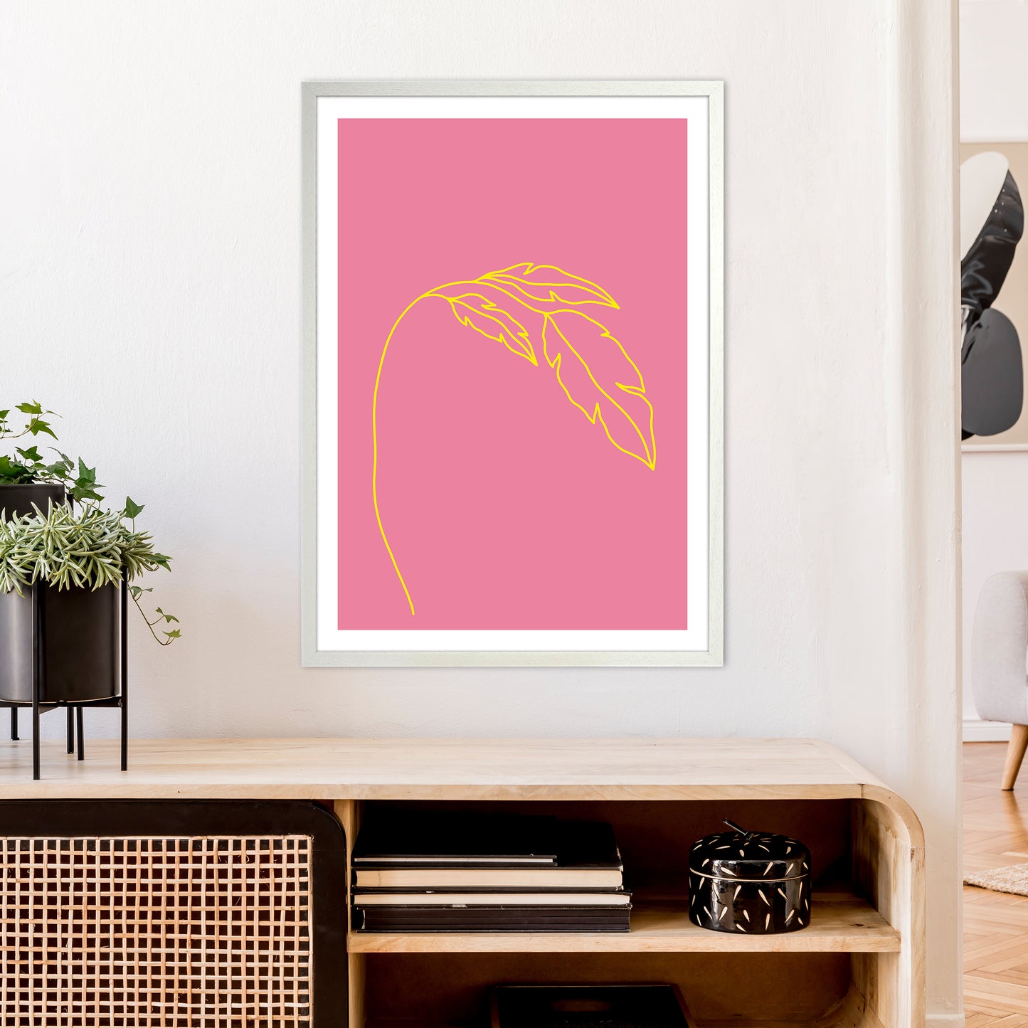 Plant Pink Neon Funk Art Print by Pixy Paper A1 Oak Frame