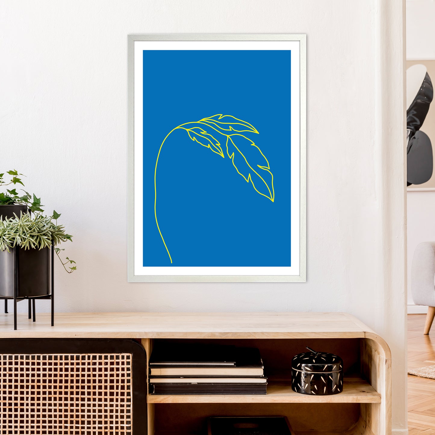 Plant Blue Neon Funk Art Print by Pixy Paper A1 Oak Frame