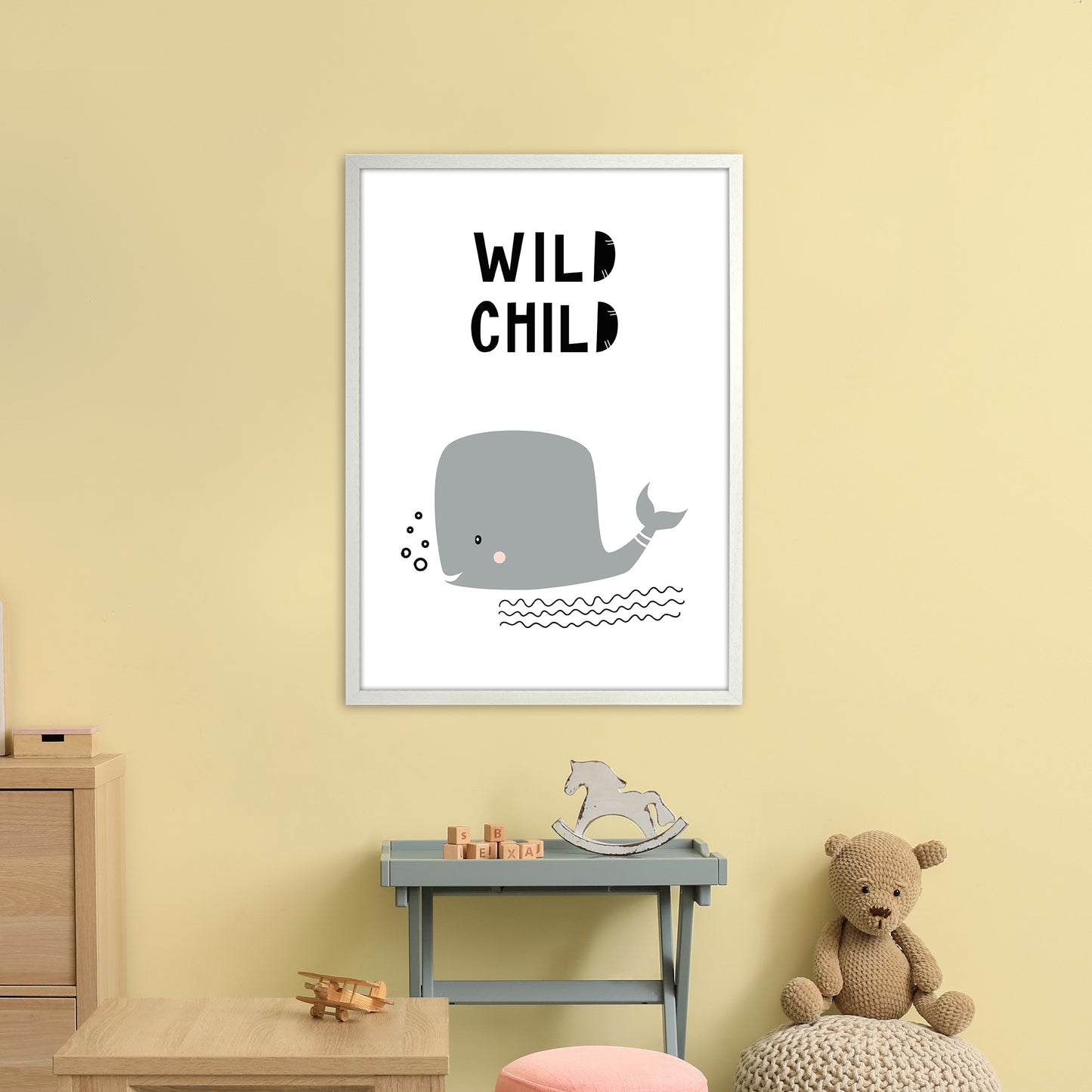 Wild Child Whale Animal Art Print by Pixy Paper A1 Oak Frame