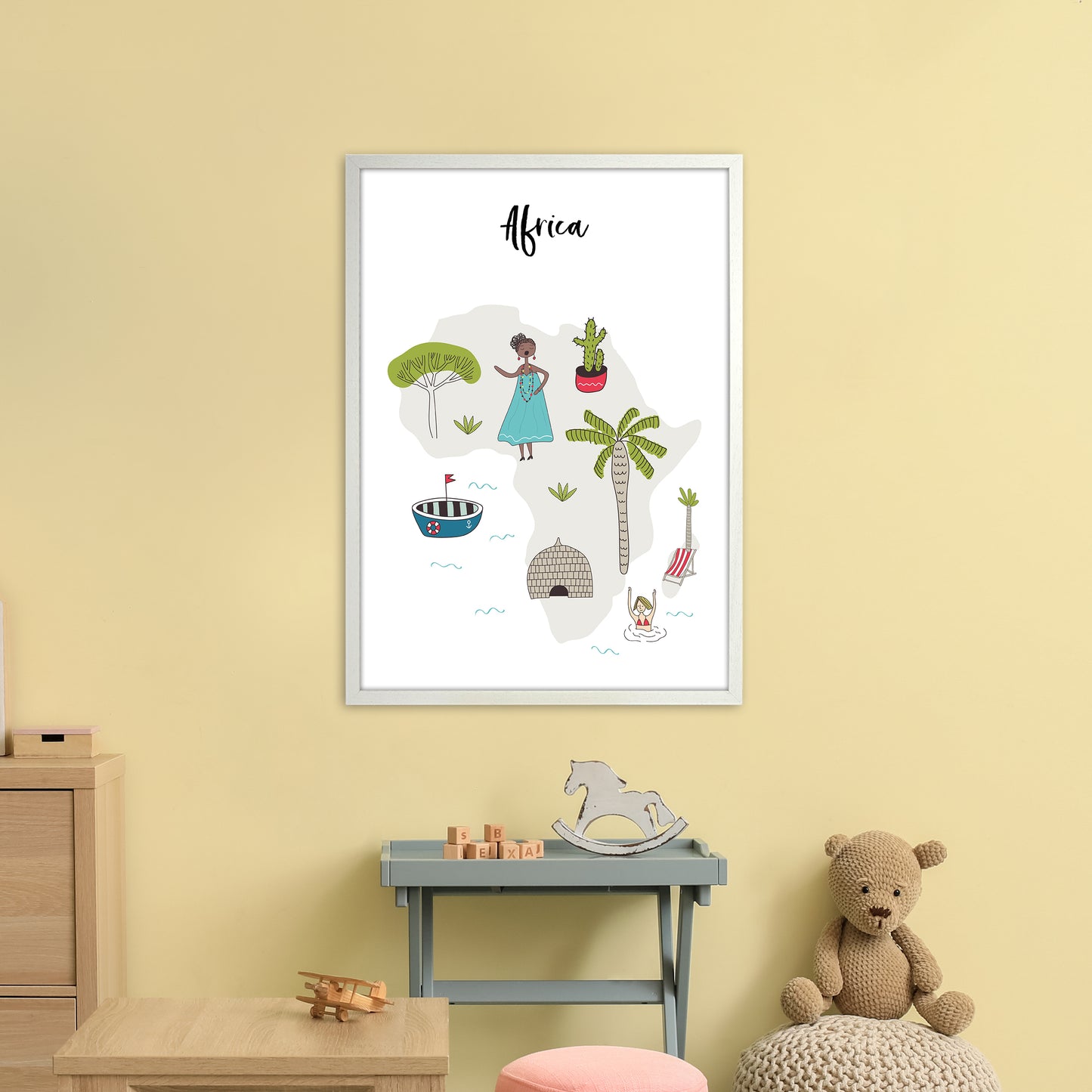 Africa Map Art Print by Pixy Paper A1 Oak Frame