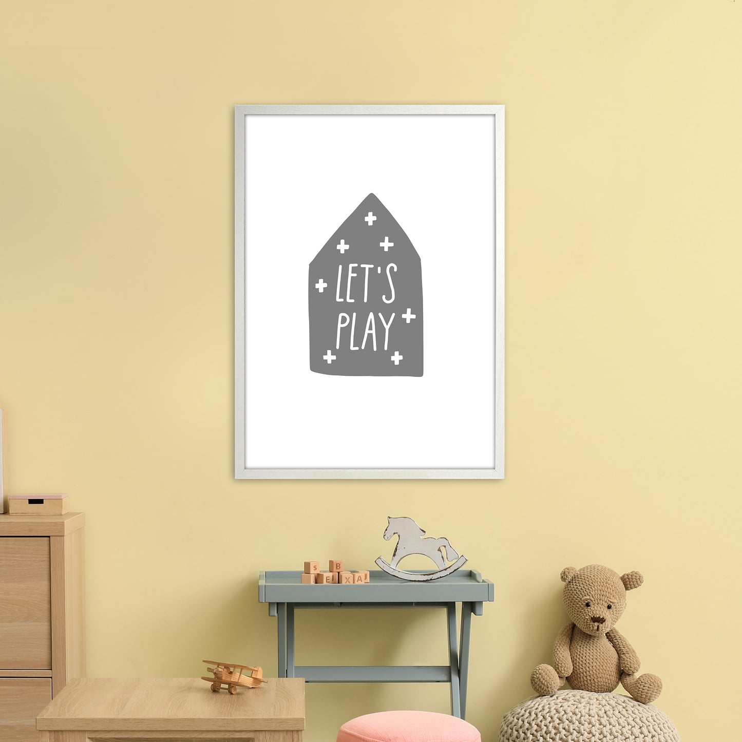 Let'S Play House Grey Super Scandi Art Print by Pixy Paper A1 Oak Frame