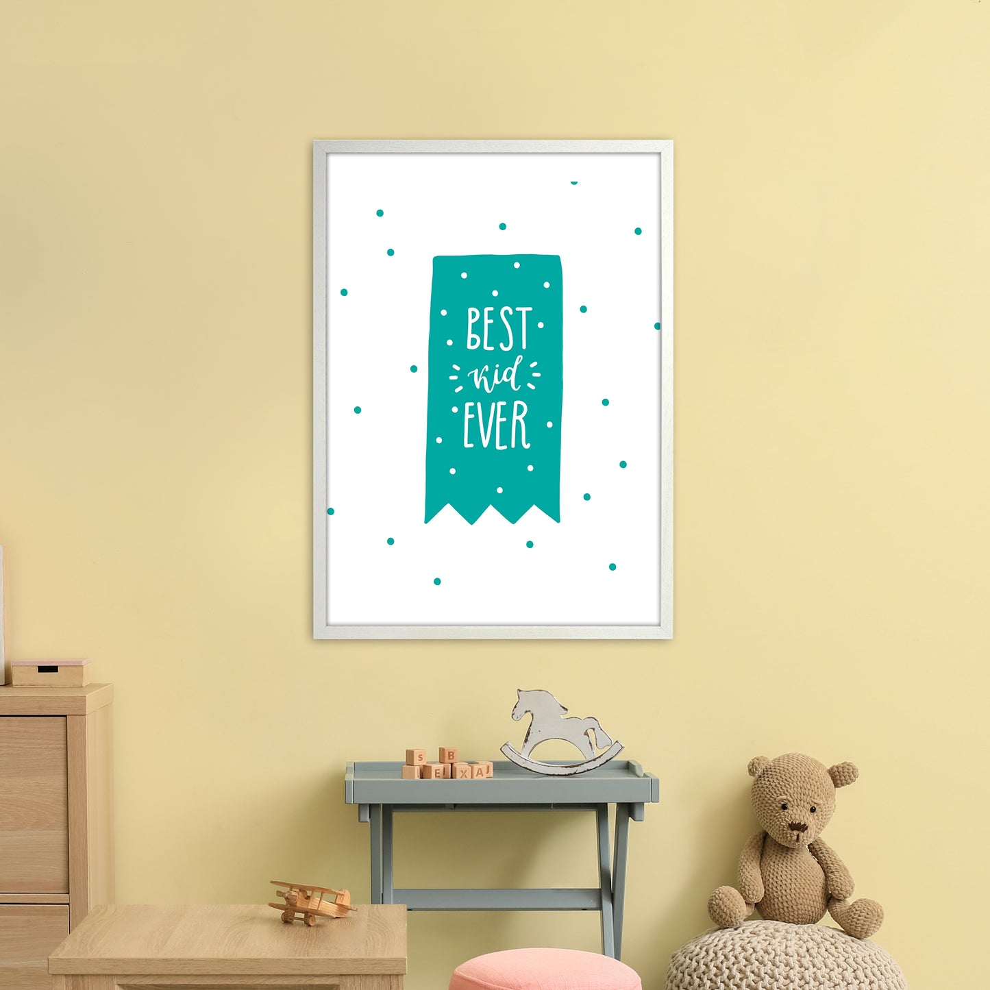 Best Day Ever Teal Super Scandi Art Print by Pixy Paper A1 Oak Frame