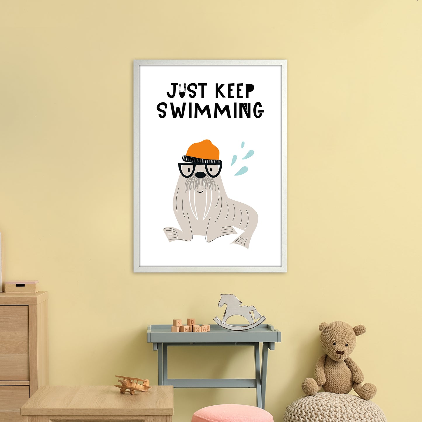 Just Keep Swimming Animal Pop Art Print by Pixy Paper A1 Oak Frame