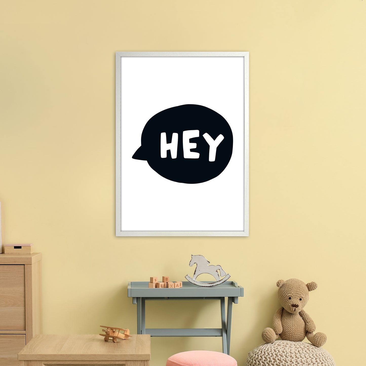 Hey Bubble Super Scandi Black Art Print by Pixy Paper A1 Oak Frame