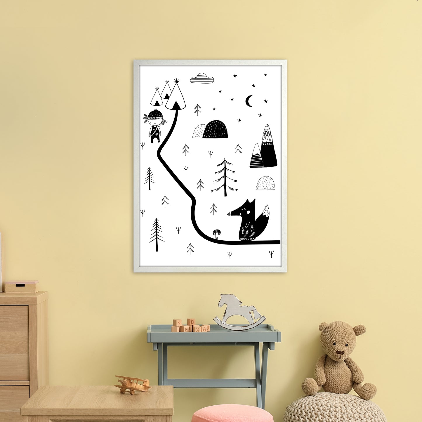 Little Explorer Winding Road Art Print by Pixy Paper A1 Oak Frame