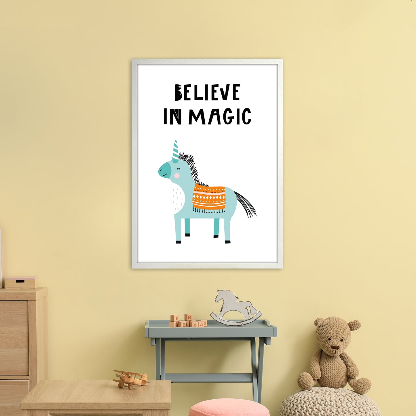 Believe In Magic Animal Pop Art Print by Pixy Paper A1 Oak Frame