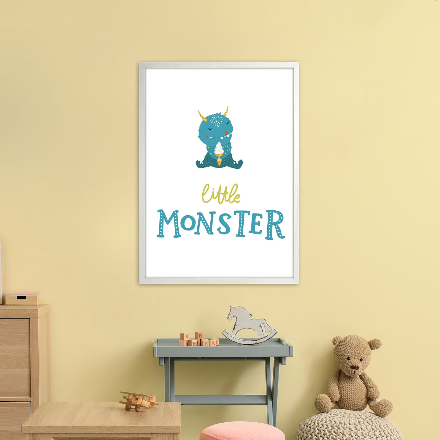 Little Monsters Ice Cream Art Print by Pixy Paper A1 Oak Frame