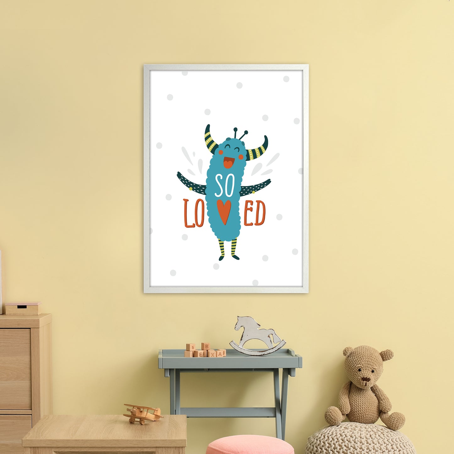 Little Monsters So Loved Art Print by Pixy Paper A1 Oak Frame