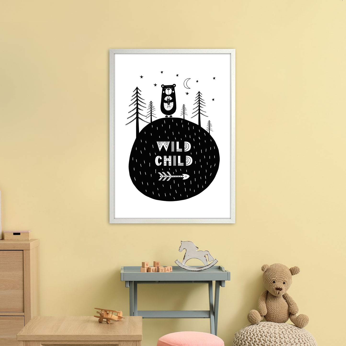 Wild Child Forest Bear Art Print by Pixy Paper A1 Oak Frame