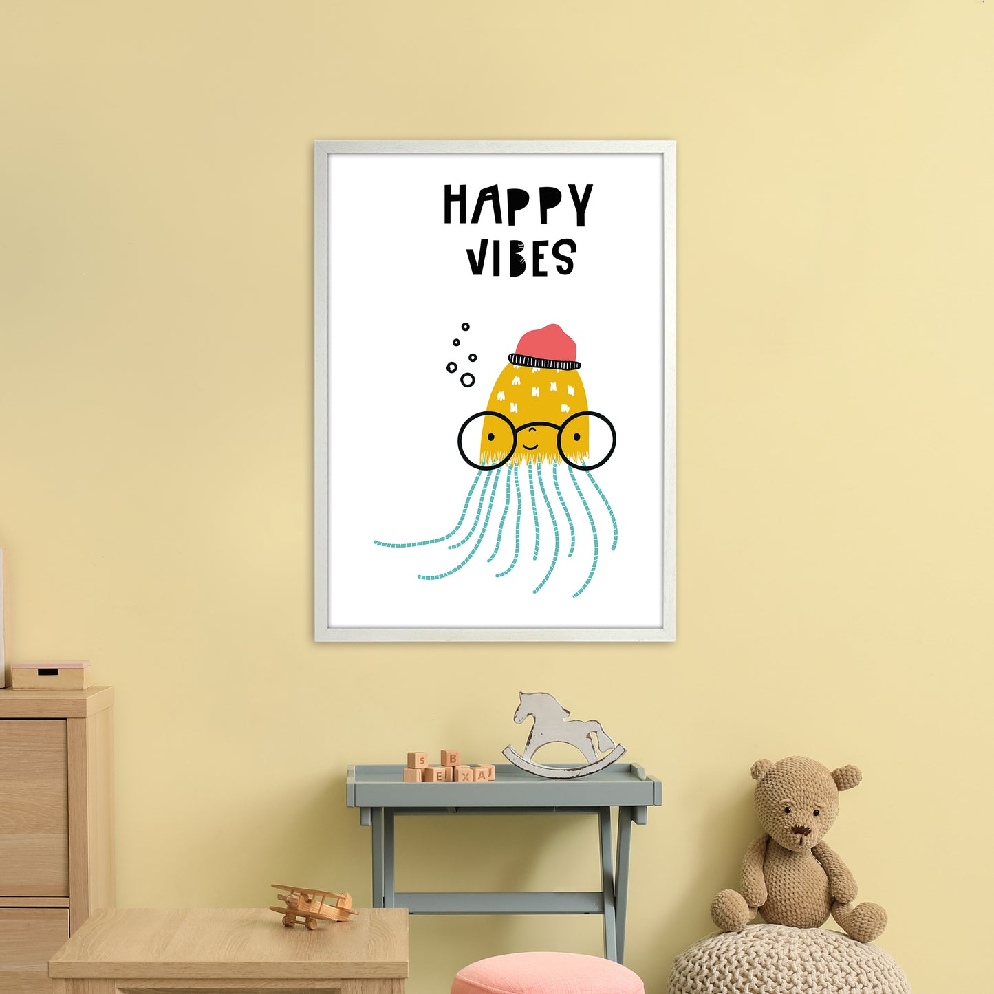Happy Vibes Animal Pop Art Print by Pixy Paper A1 Oak Frame