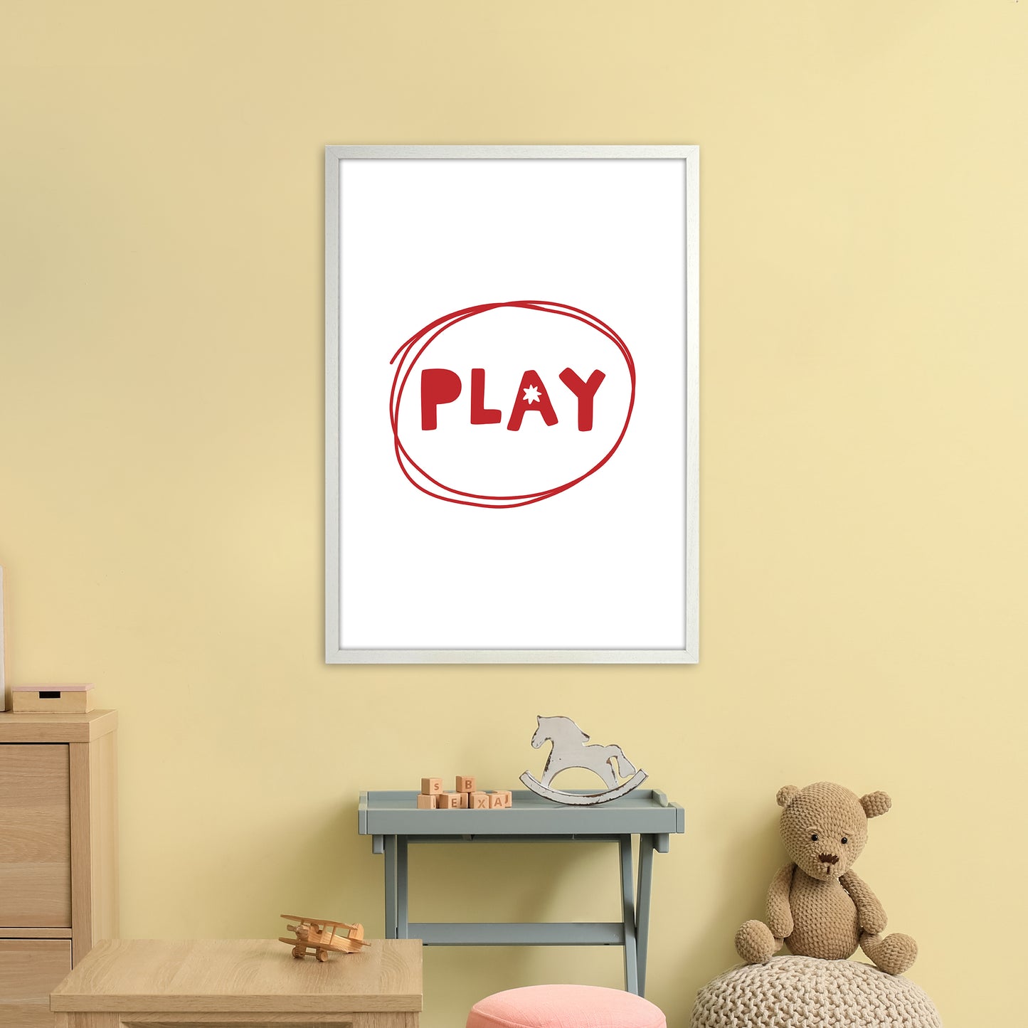 Play Red Super Scandi Art Print by Pixy Paper A1 Oak Frame