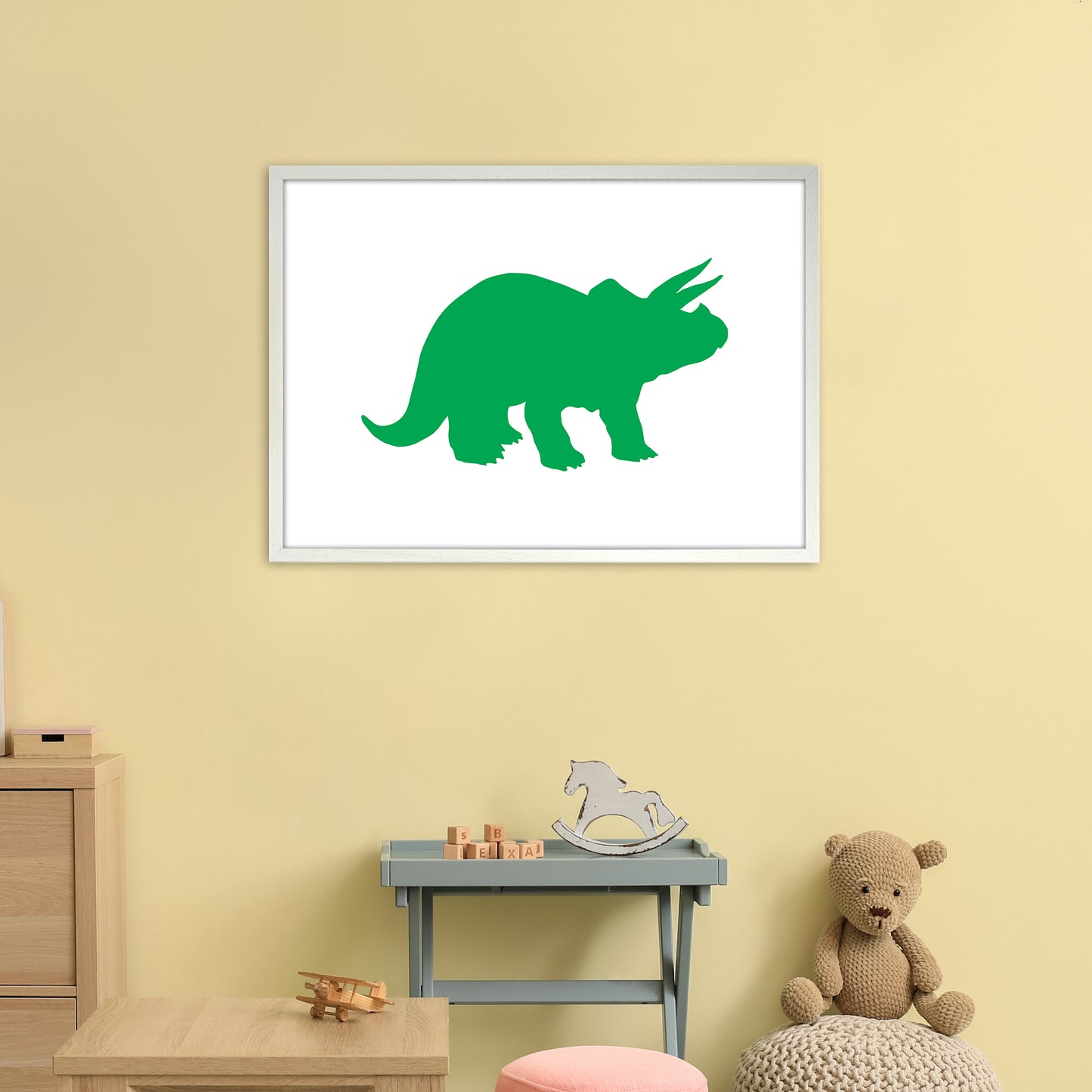Triceratops Green Art Print by Pixy Paper A1 Oak Frame