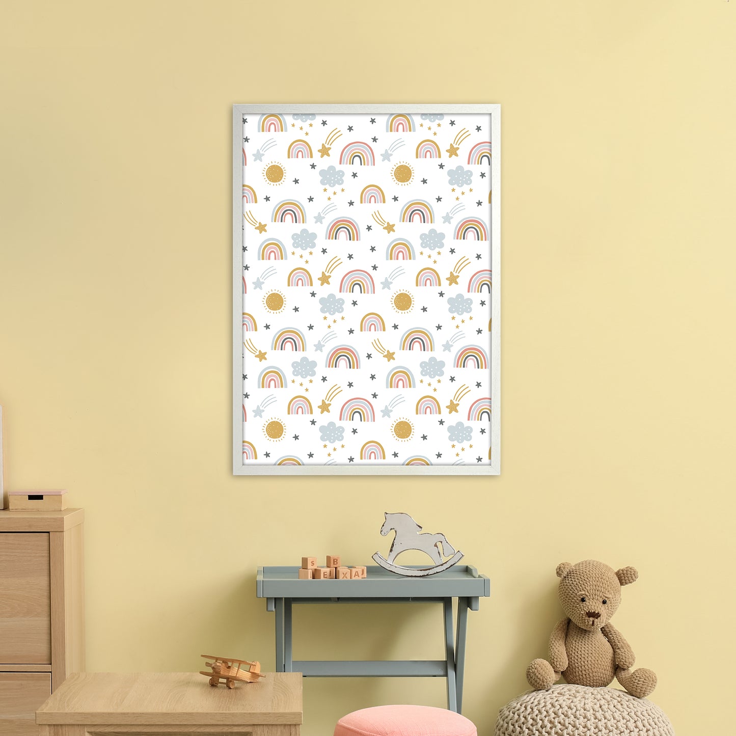 Rainbow Pattern Art Print by Pixy Paper A1 Oak Frame