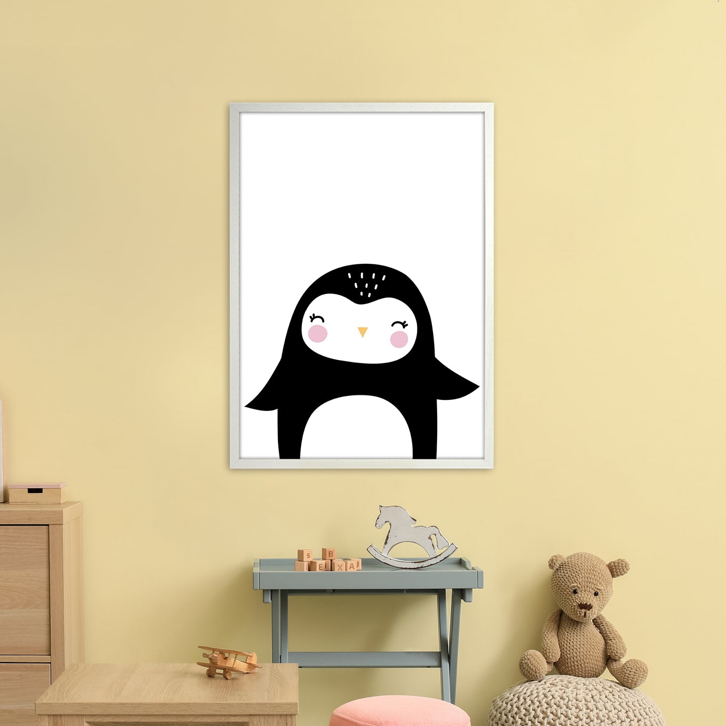 Penguin Art Print by Pixy Paper A1 Oak Frame