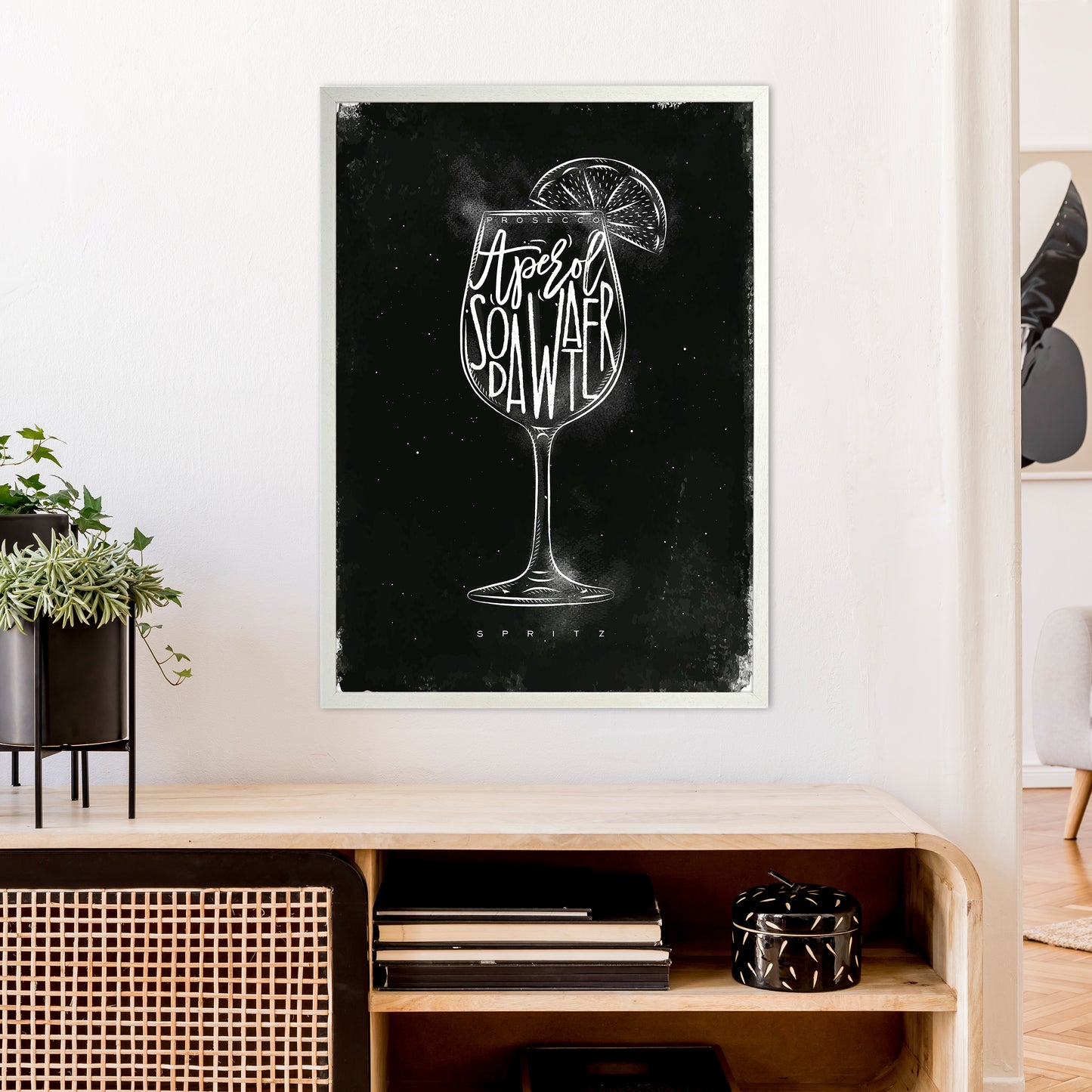 Prosecco Spritz Cocktail Black Art Print by Pixy Paper A1 Oak Frame