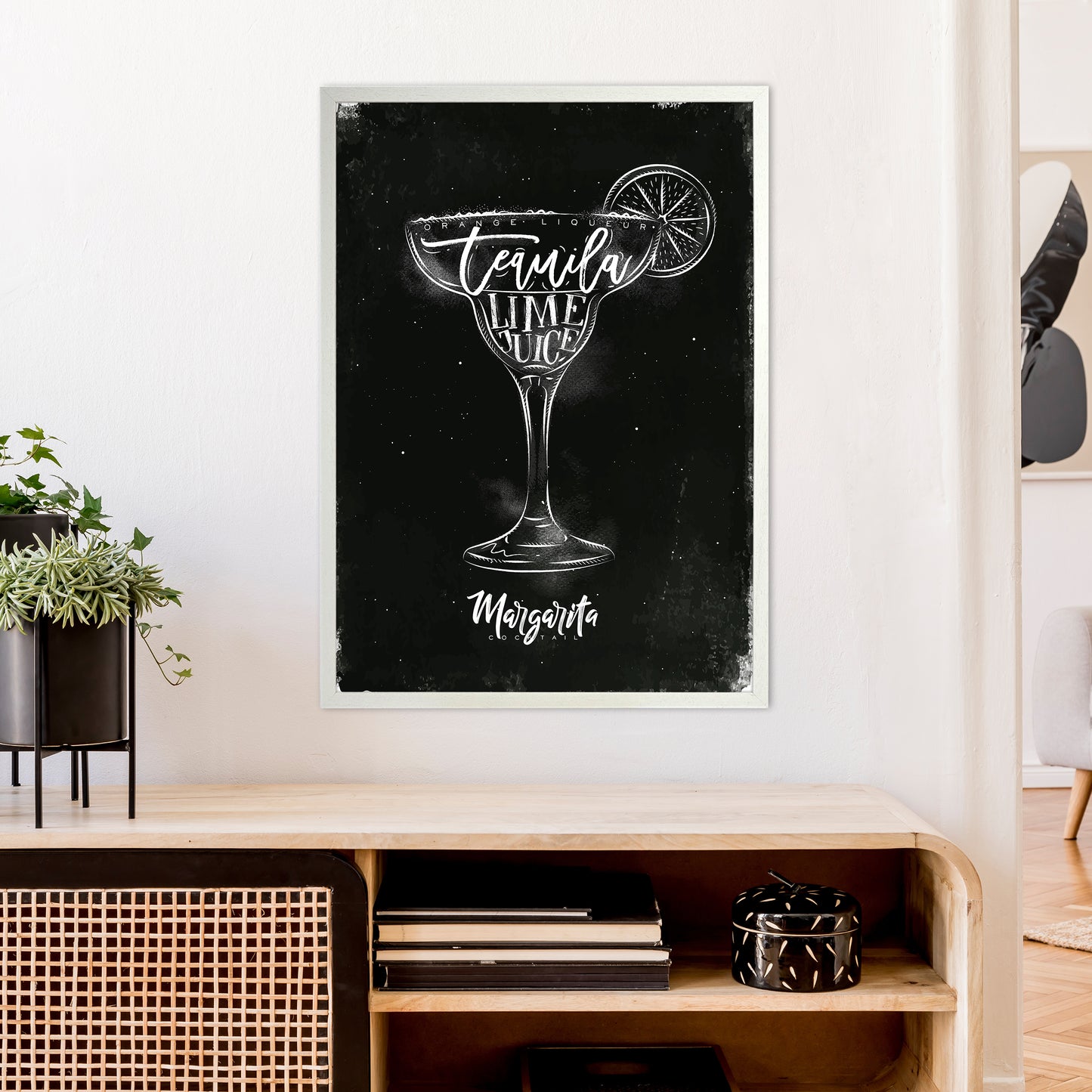 Margarita Cocktail Black Art Print by Pixy Paper A1 Oak Frame